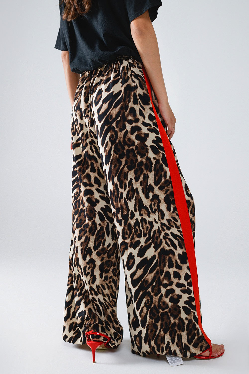 Leopard Straight Pants With Red Stripes