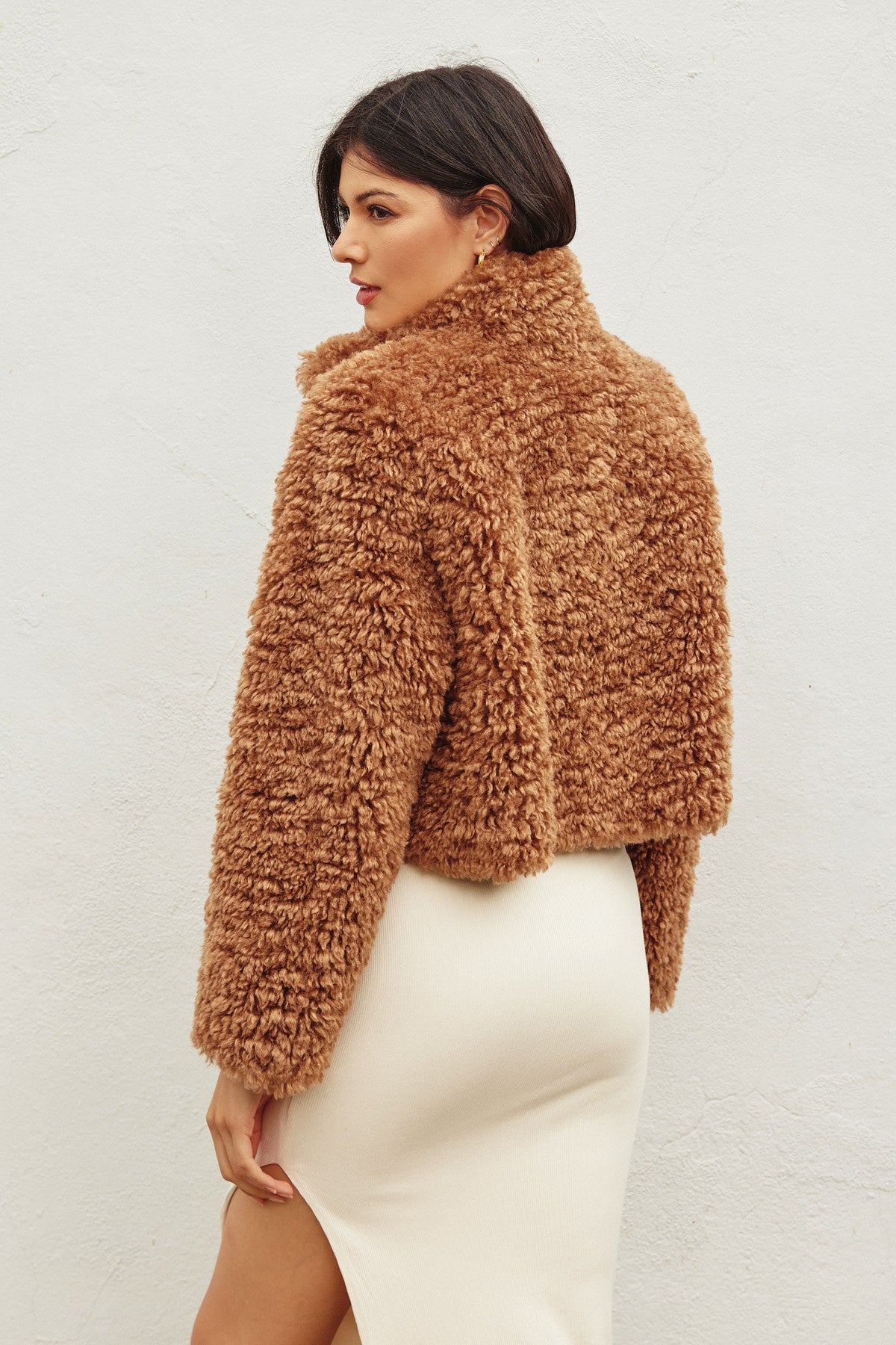 Soft Teddy Open Front Cropped Jacket