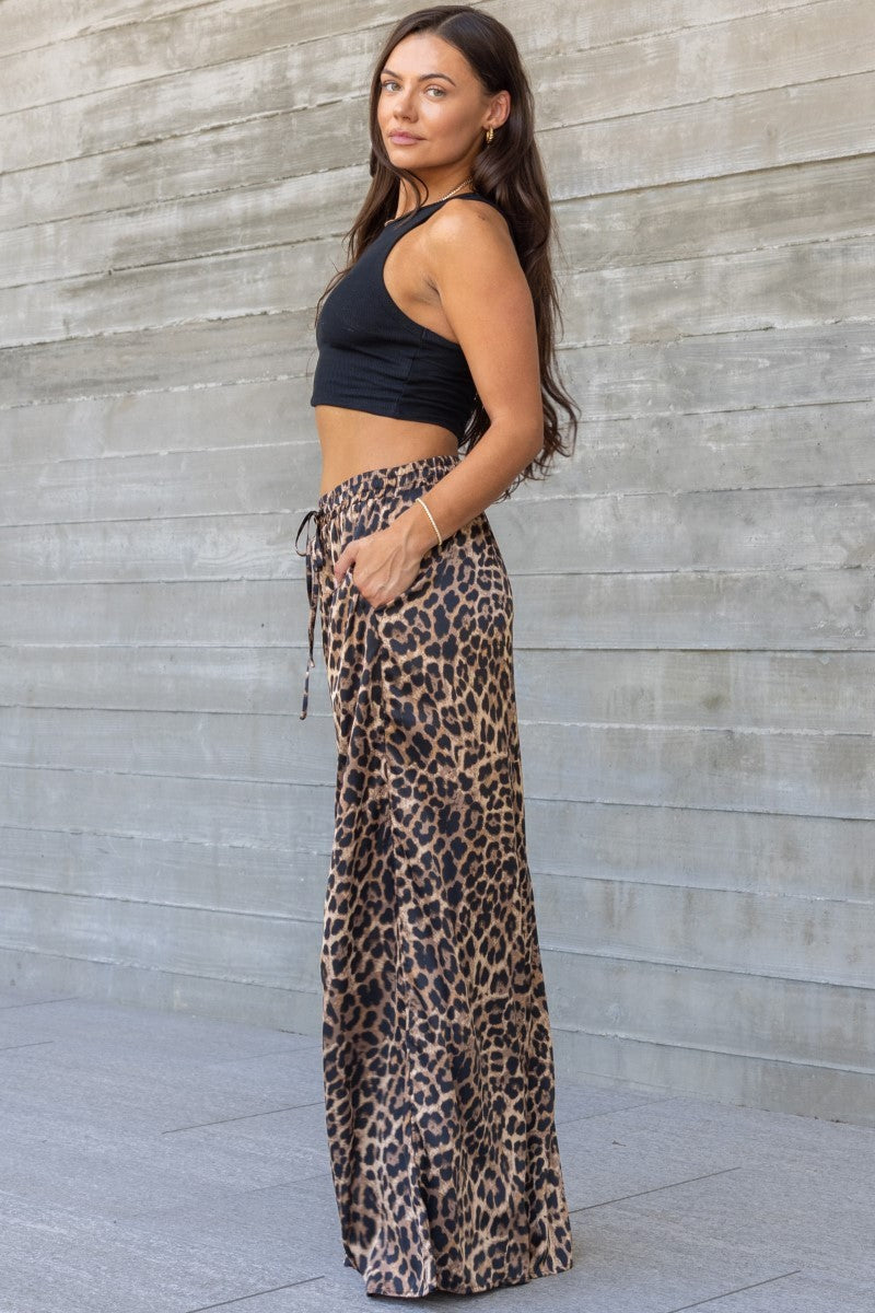 LEOPARD SATIN WIDE LEG