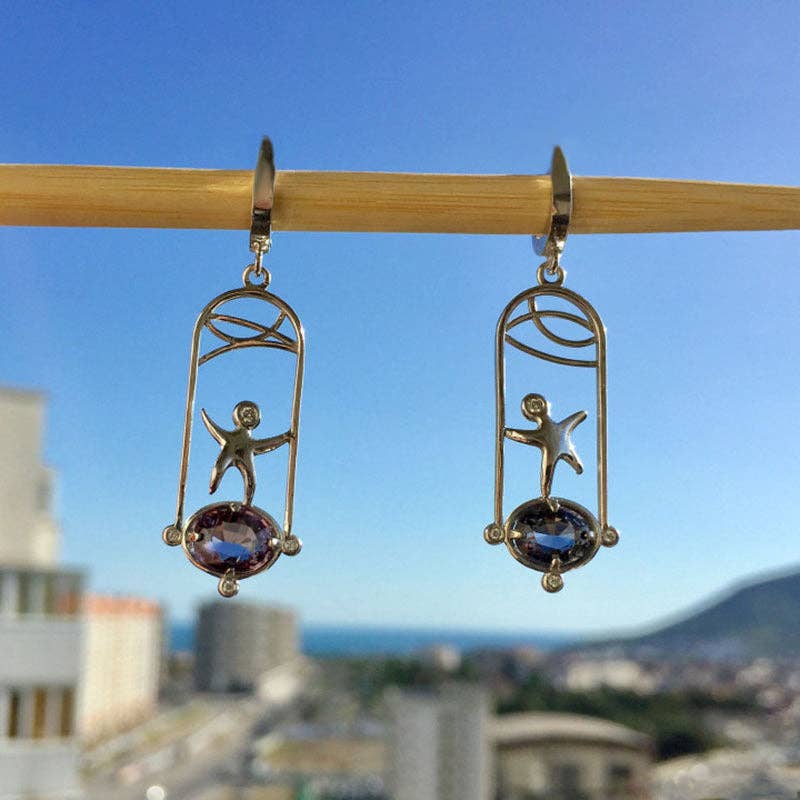 Dipped Shop - Retro Geometric Sparkling Cubic Zirconia Drop Earrings