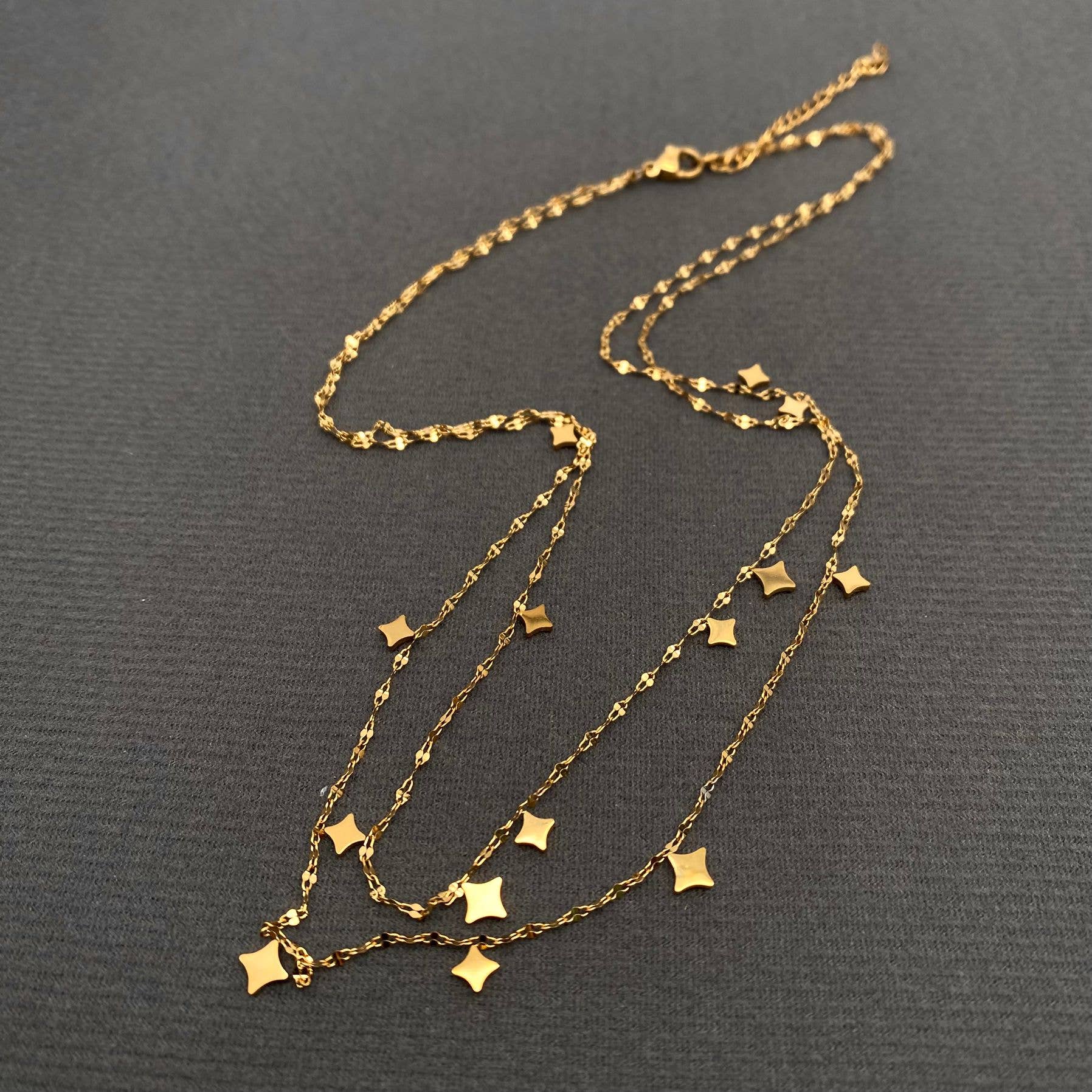 Mio Queena - Glossy Star 18K Golden S.Steel double-layer Necklace -FGS/MS