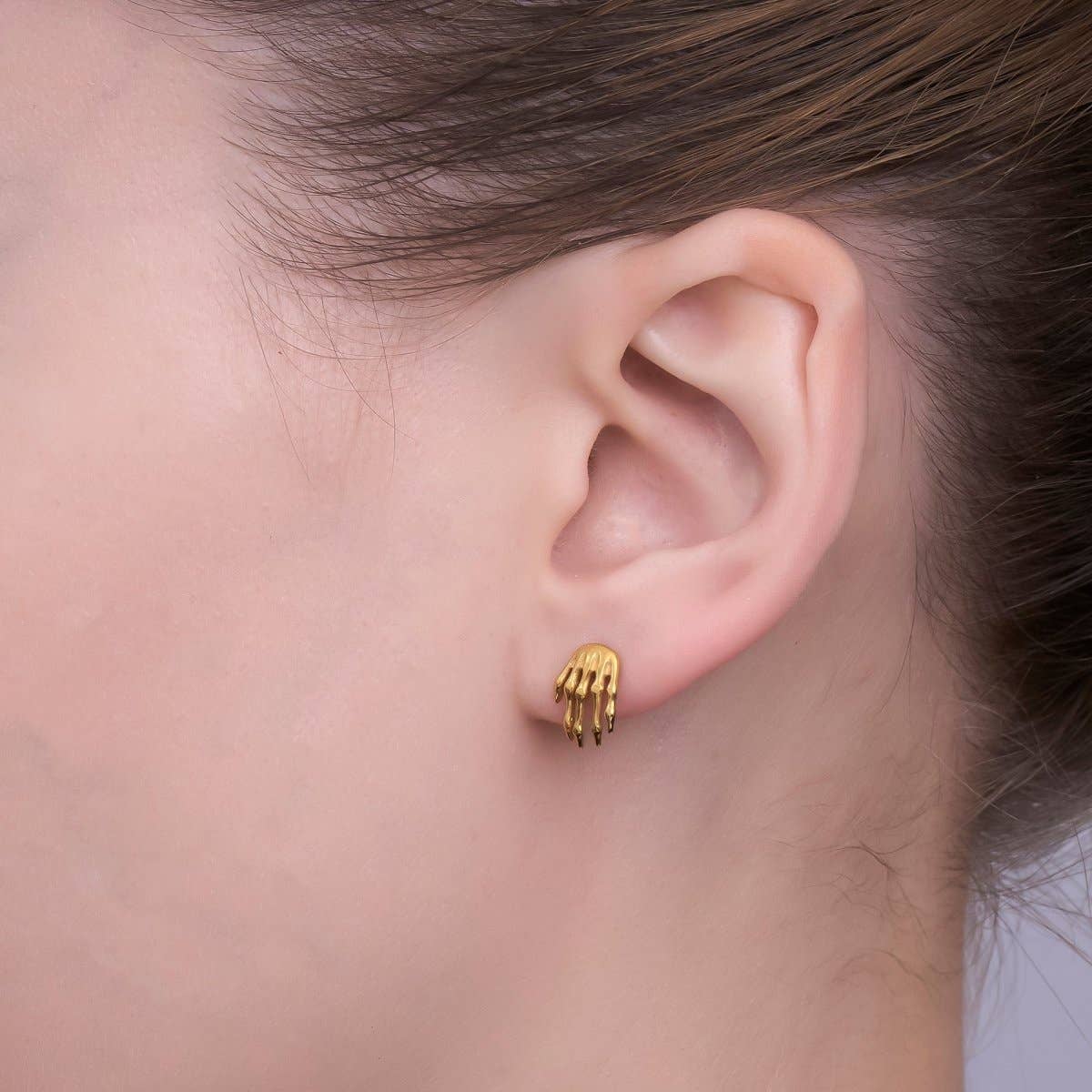 Aim Eternal - Gold Stainless Steel Skeleton Witch's Hands Stud Earrings | AB1584