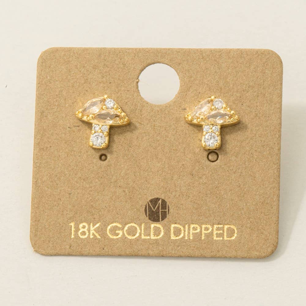 Fame Accessories - Mini Rhinestone Mushroom Stud Earrings