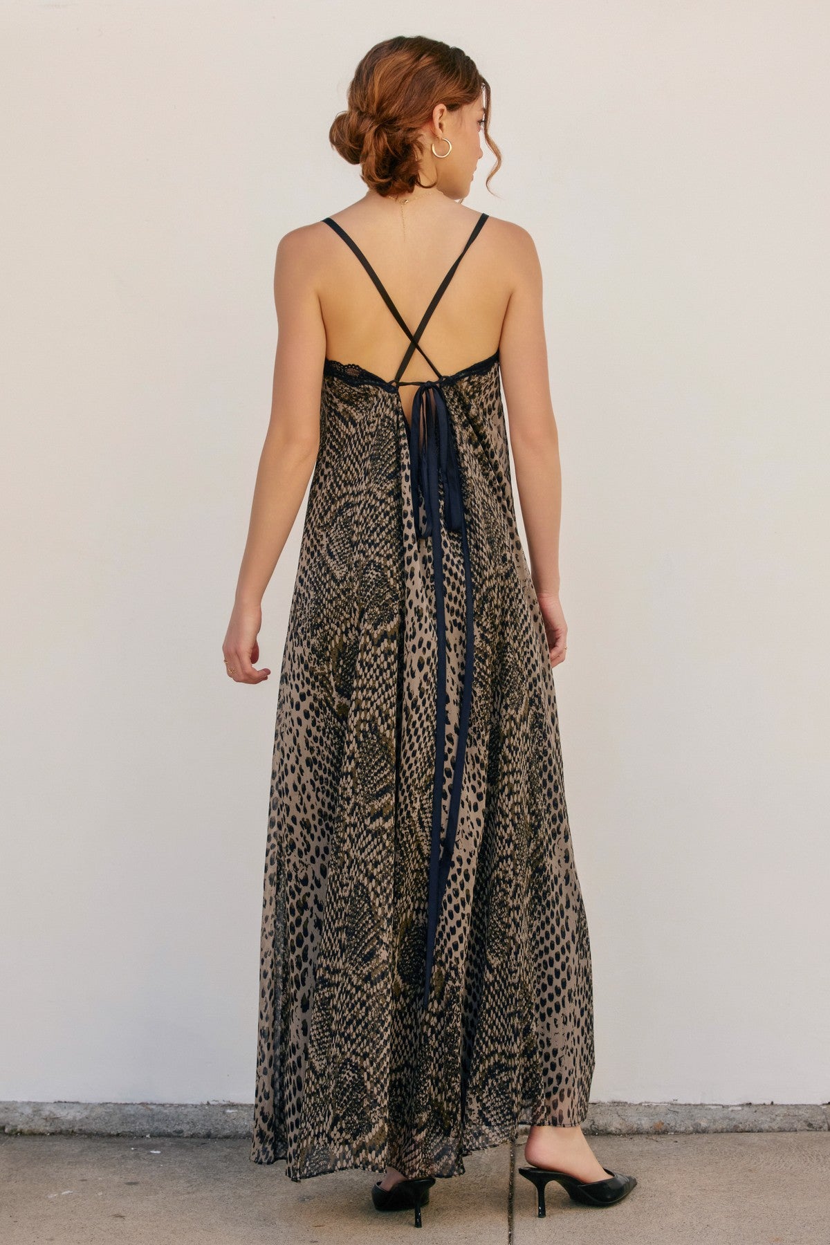Snake Cave Crossed Back Lace Maxi Dress