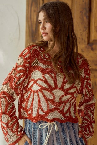 FLORAL CROCHE LONG SLEEVES TOP