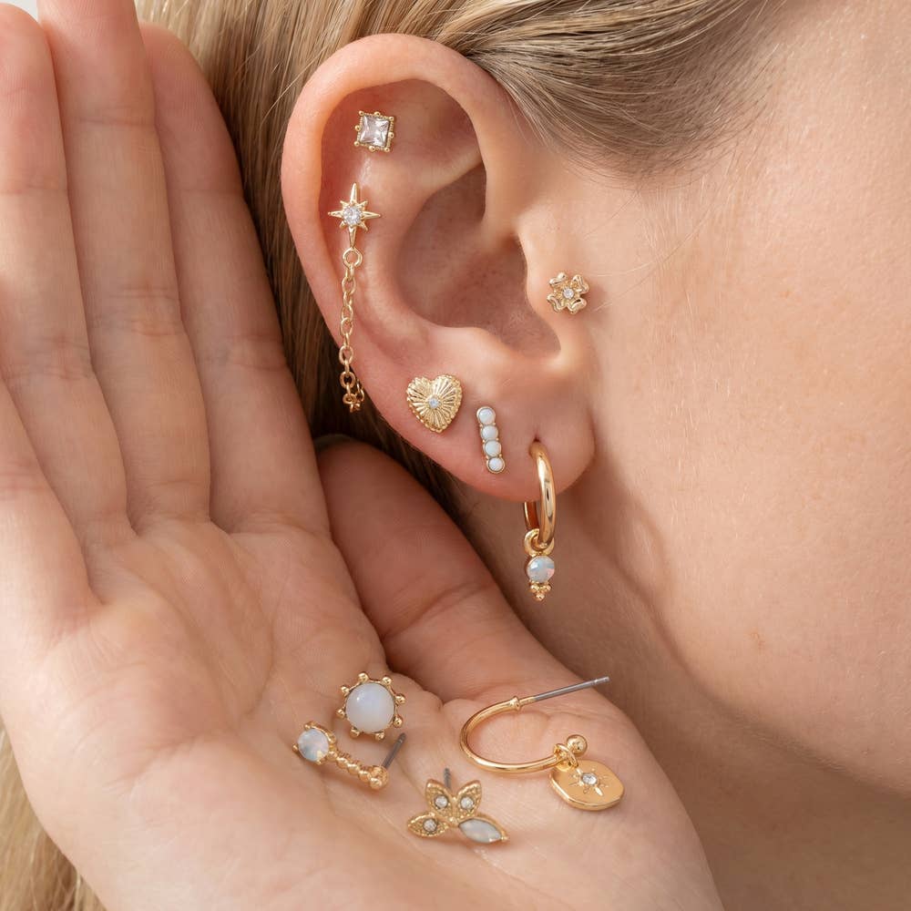 Fame Accessories - Assorted Stud Huggie And Drop Earring Set