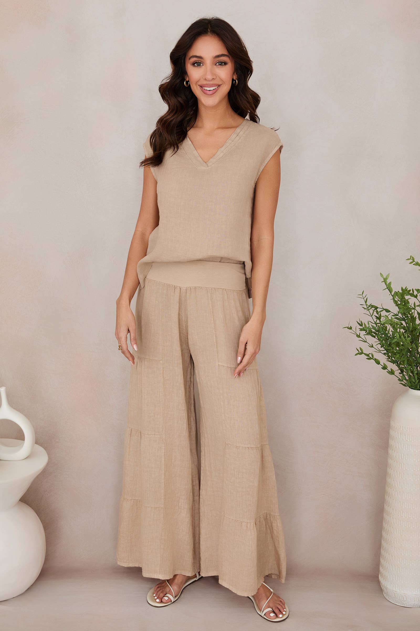 MILIO MILANO - LINEN TIERED PALAZZO PANT