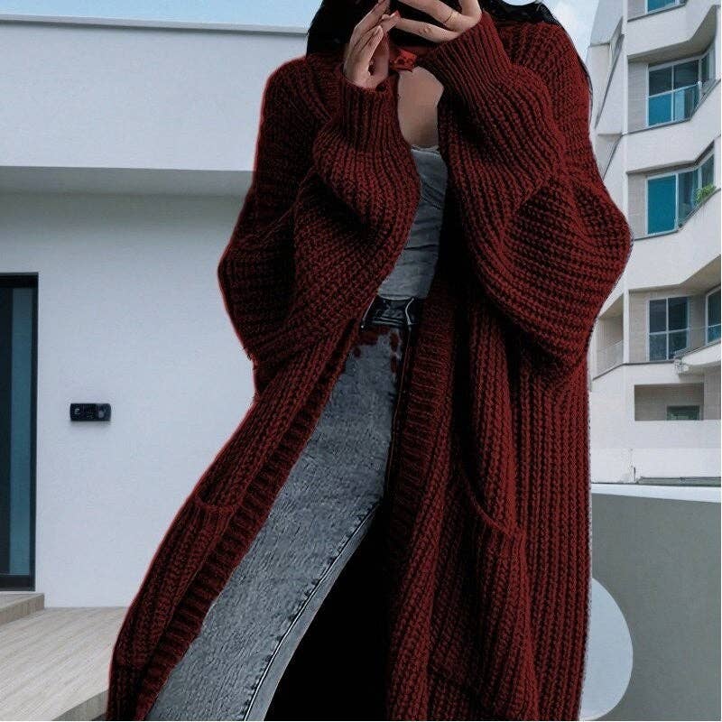 Sheer Trend - Mid-Length Solid Color Loose Cardigan Coat