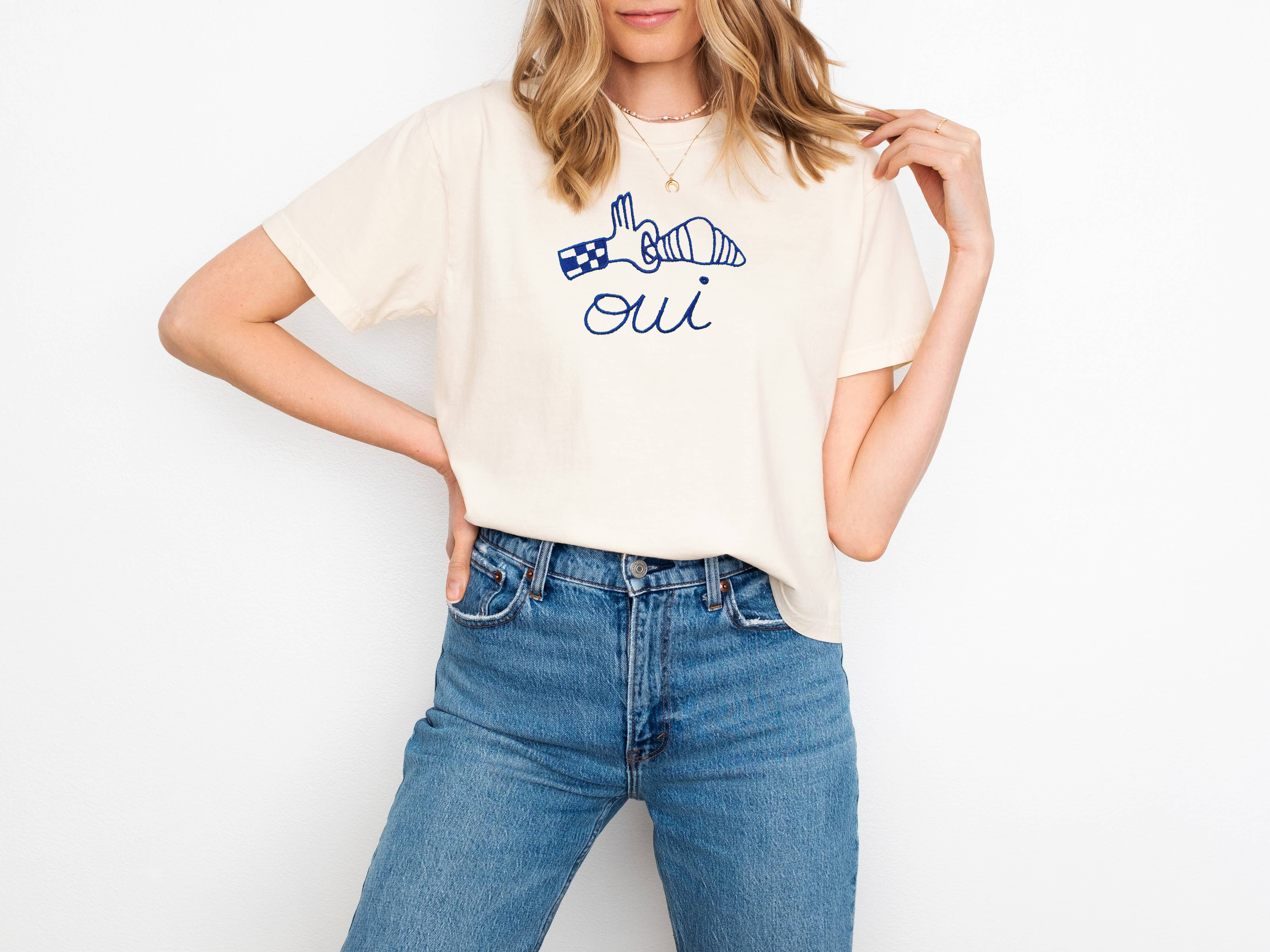 Plantiful Design Co - Embroidered Oui French Croissant Shirt 