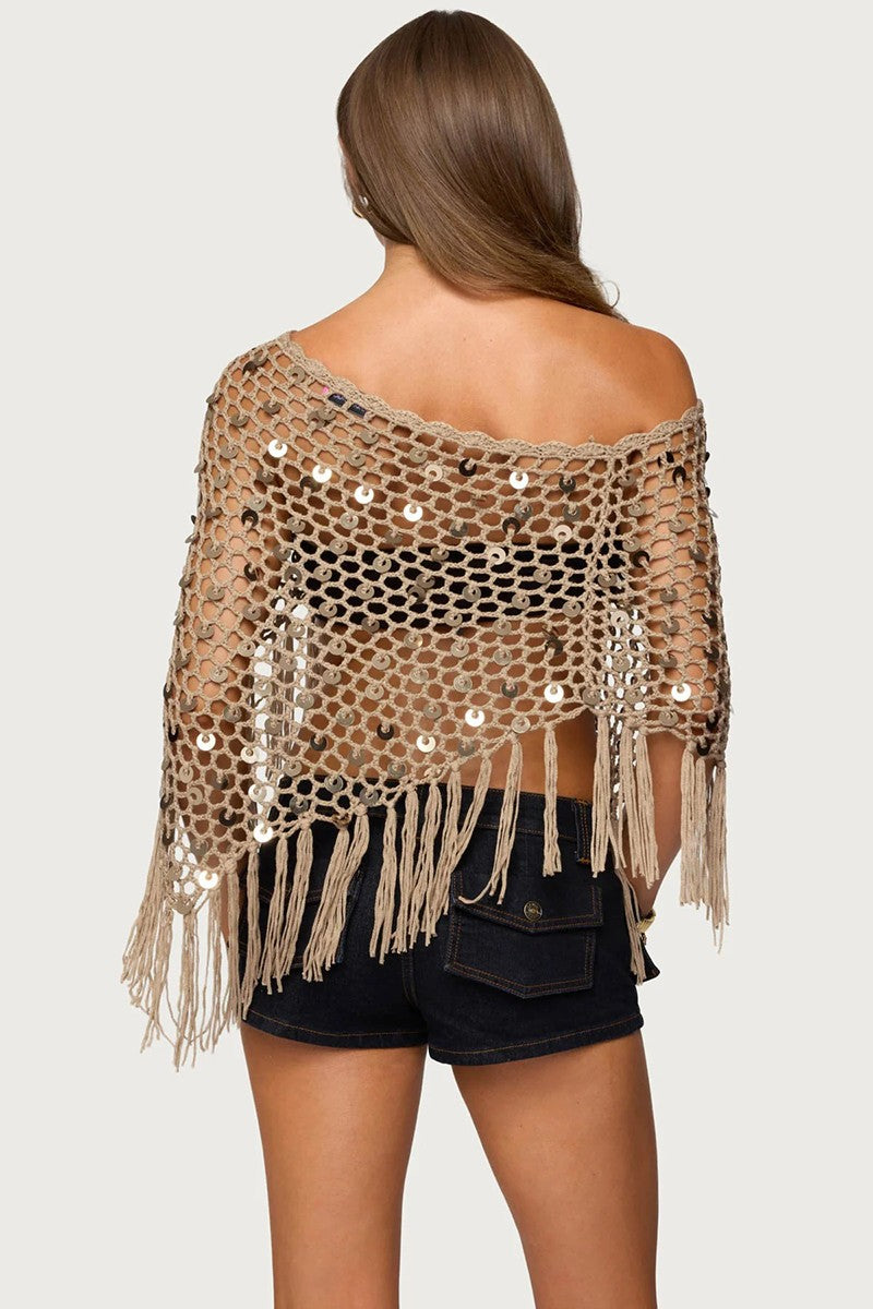 Fringe Sequin Off Shoulder Cover-up