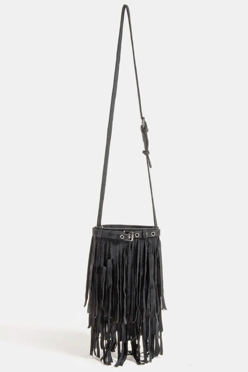 Long Fringe Bucket Shoulder Bag