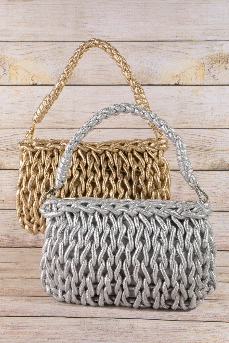 Metallic Knotted Rope Woven Shoulder Bag
