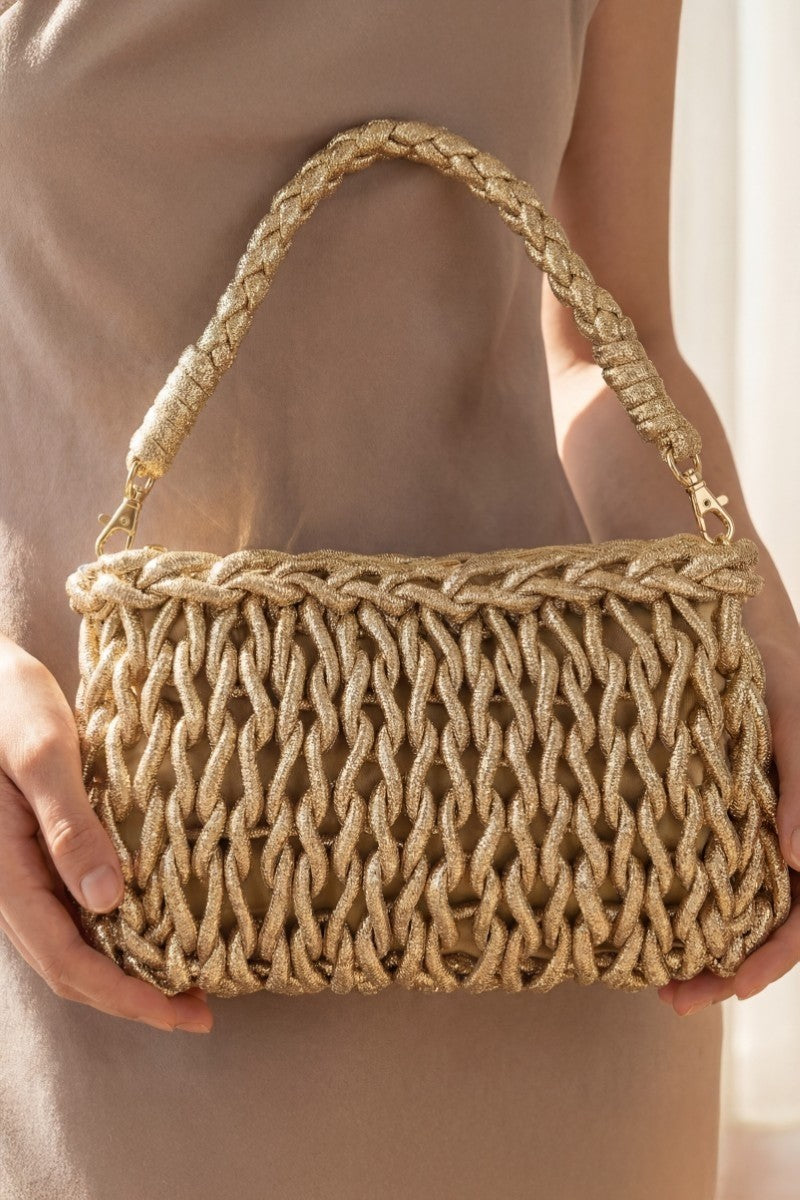 Metallic Knotted Rope Woven Shoulder Bag