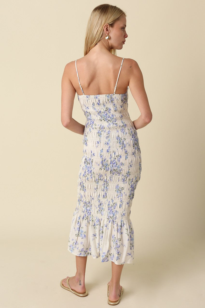 Ana Blue Floral Smocked Maxi Dress
