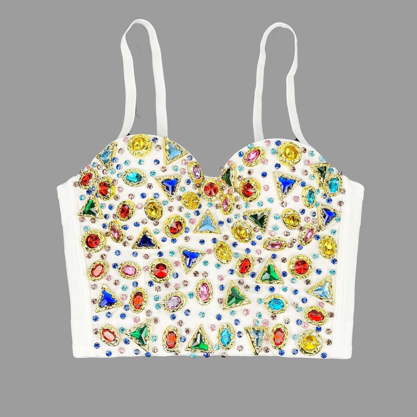 SALINA TRADING INC - Retro Acrylic Fishbone Bustier Top with Colorful Rhinestones