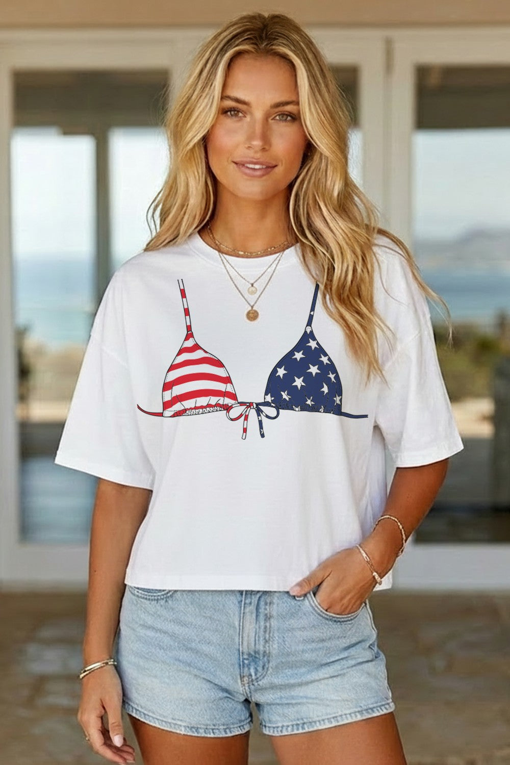 Flag Bikini Graphic Print Boxy Tee