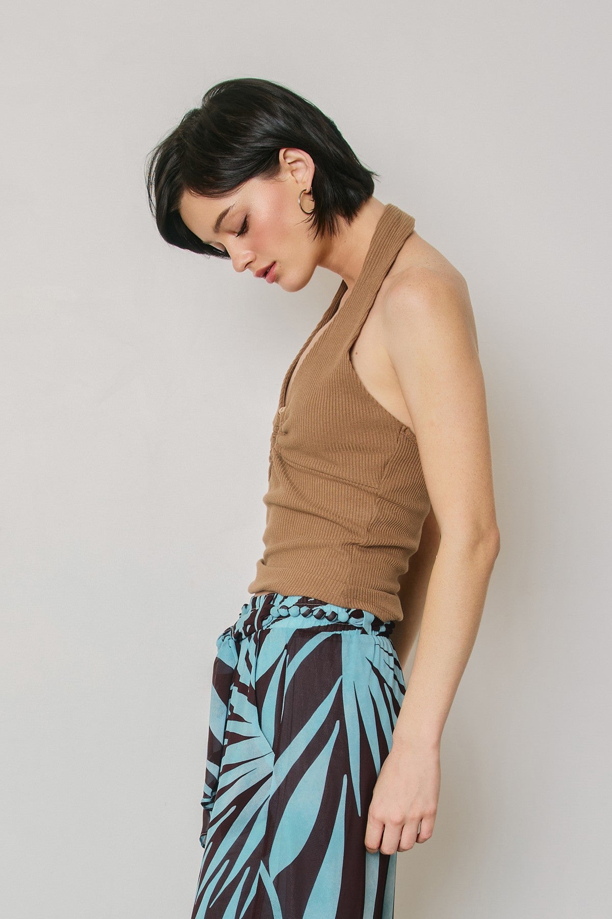 Plunging Gold Trim Halter Top