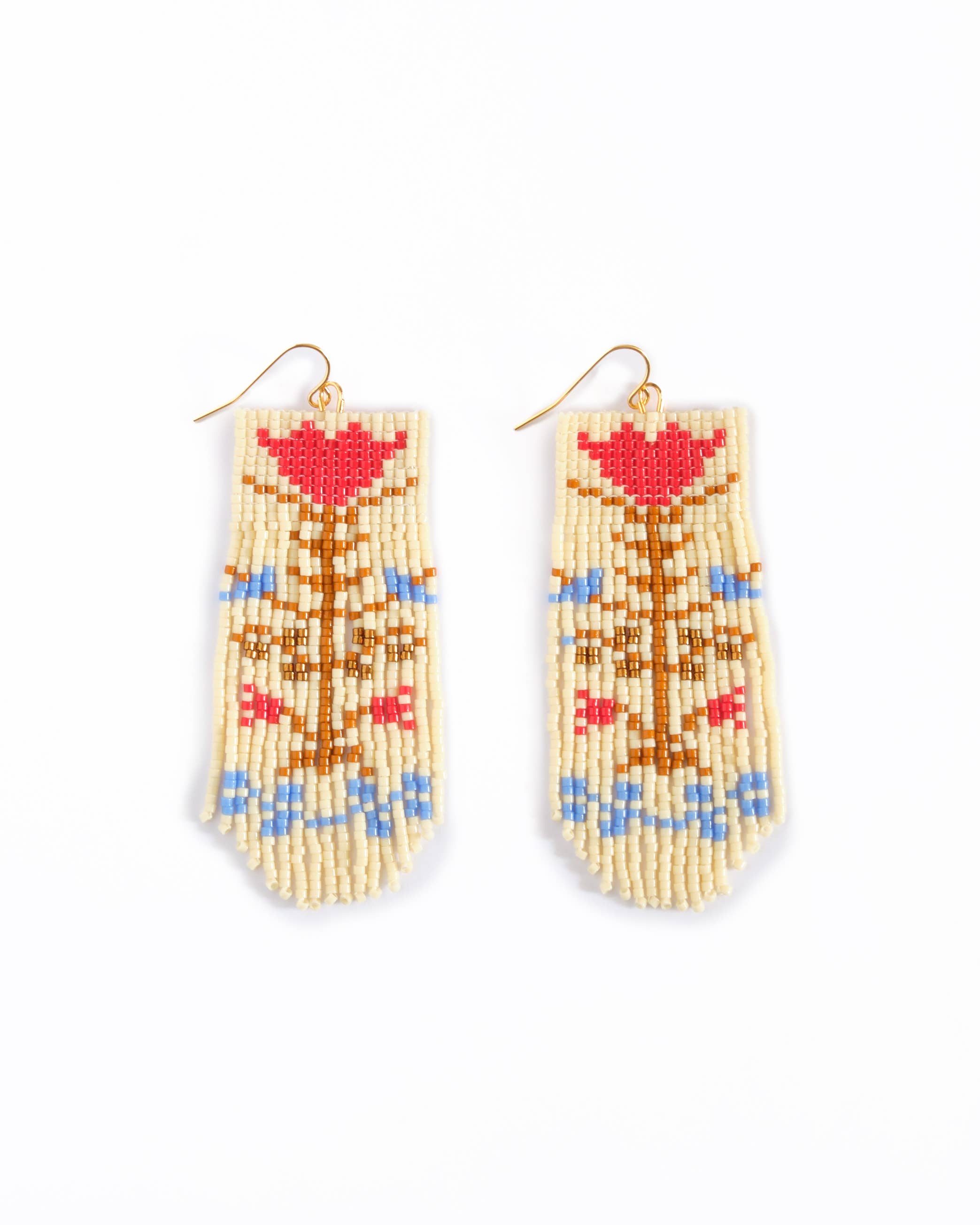 Mayana Designs Co - Beaded Handwoven Vintage Flower Fringe Earrings (Cream/Green