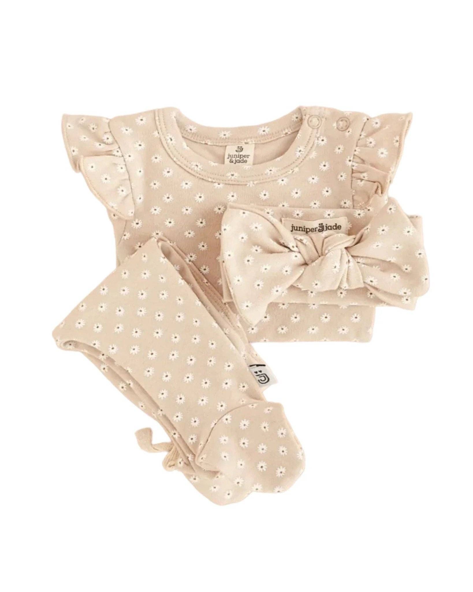 Organic Cotton 3 Piece Baby Clothing Set | Daisy Pattern