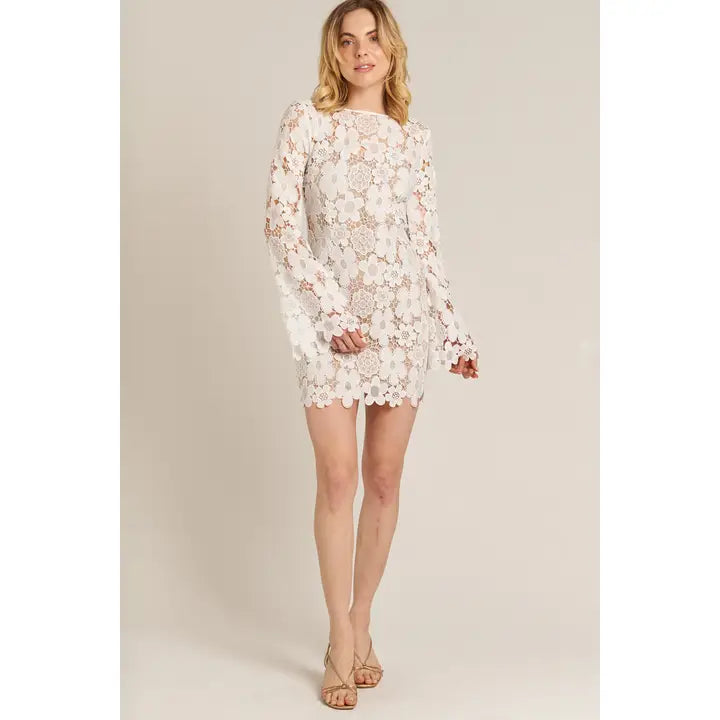 Floral Lace Bell Sleeve Mini Dress