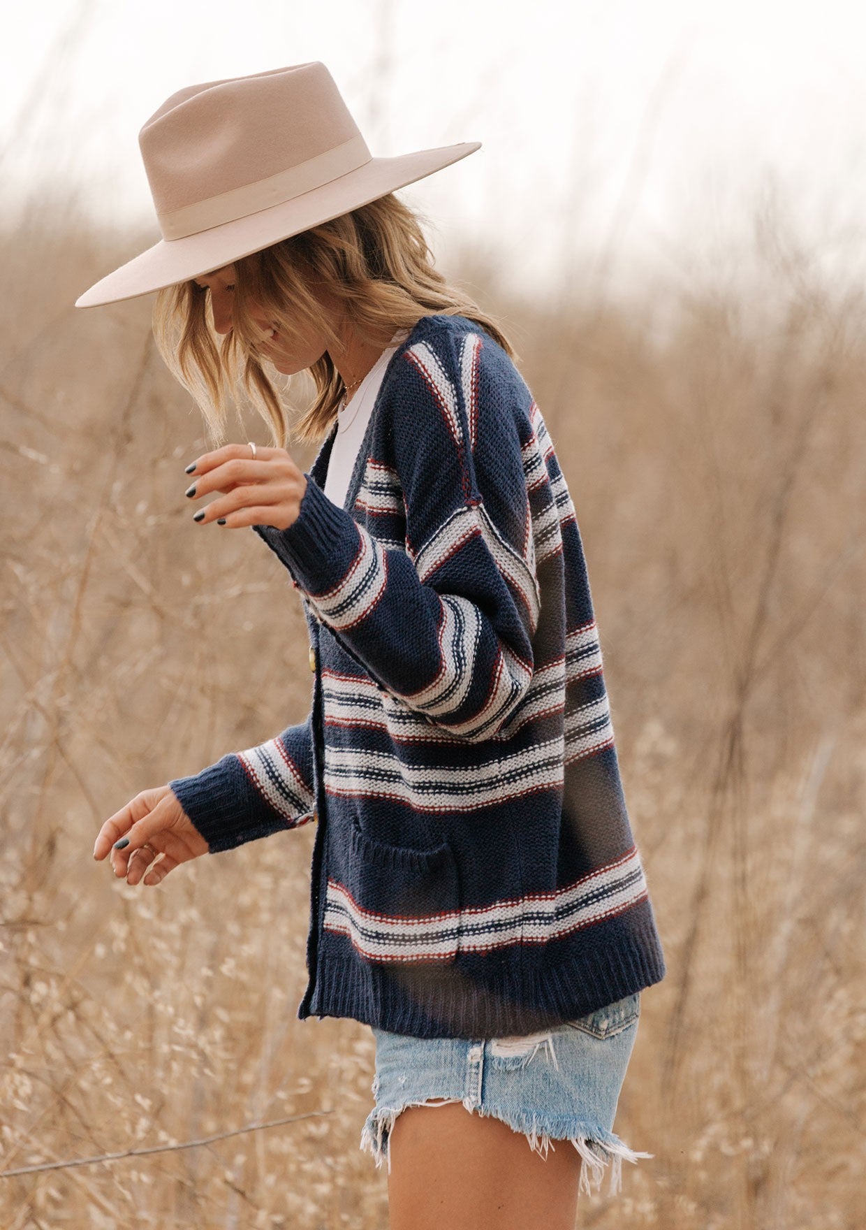 Retro Striped Cropped Button Front Cardigan