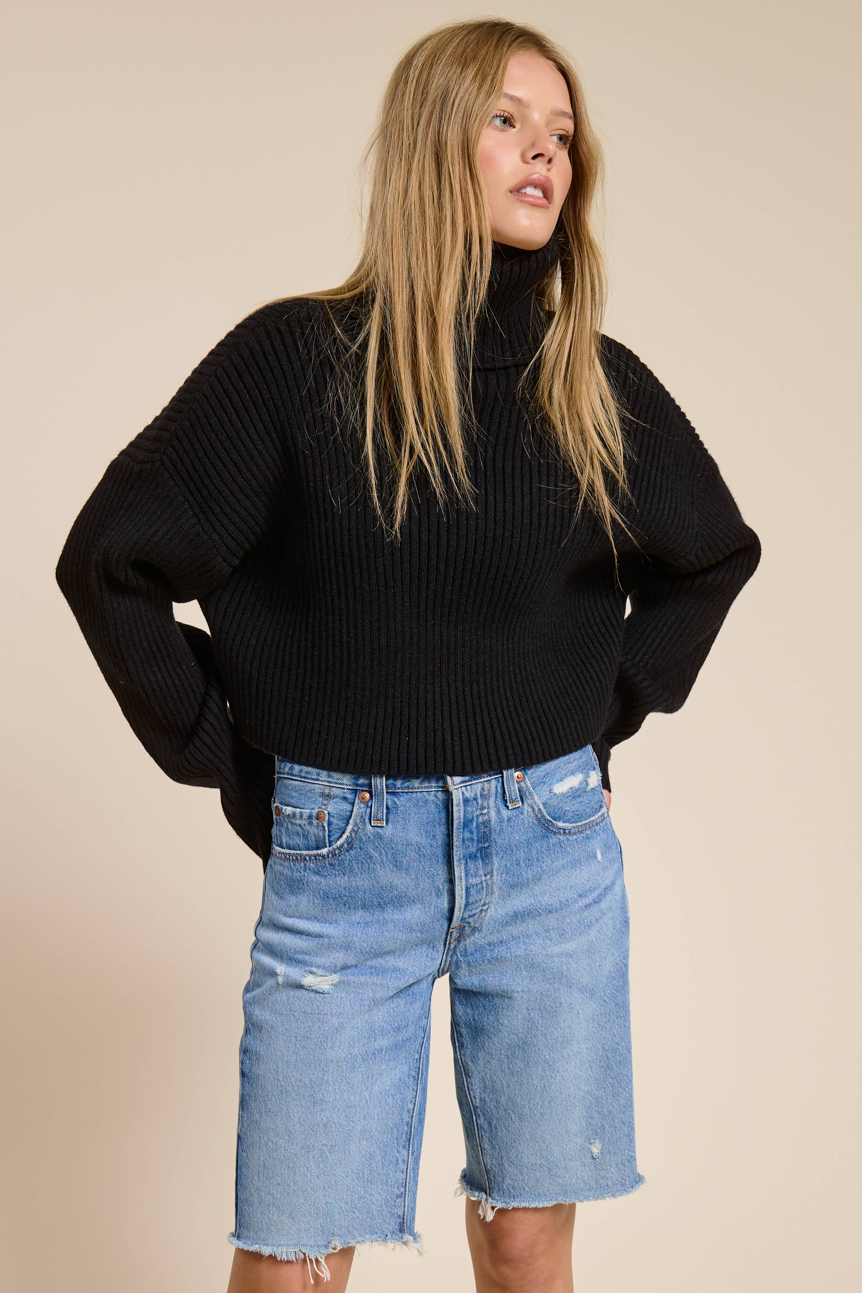 Mimosa - Cropped Ribbed Turtleneck Sweater