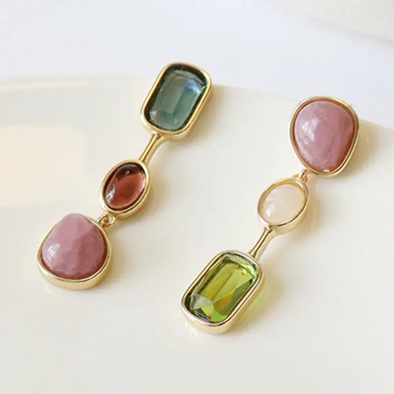 Dipped Shop - Retro Geometric Sparkling Cubic Zirconia Drop Earrings