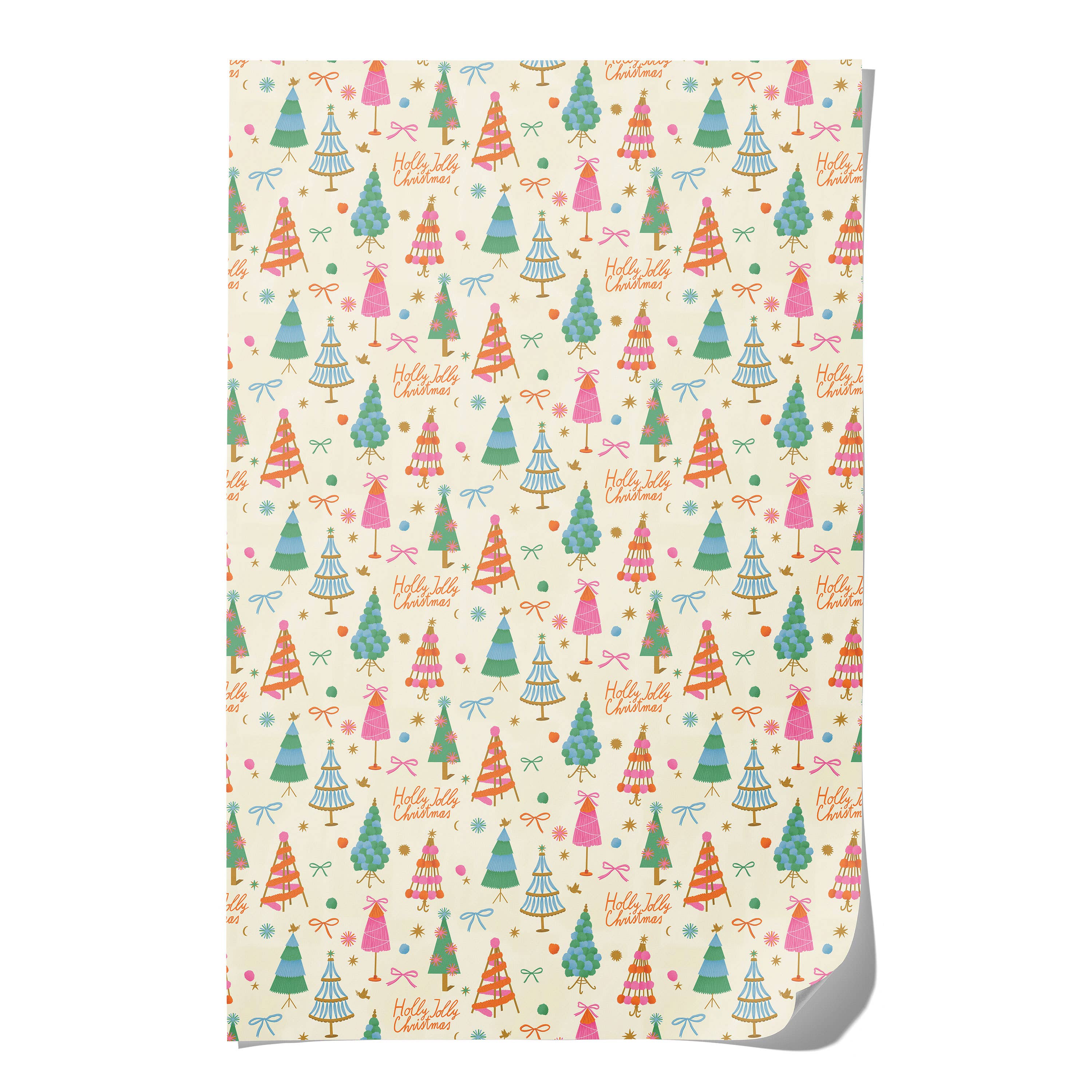 Red Cap Cards - Holly Jolly Trees holiday wrapping paper