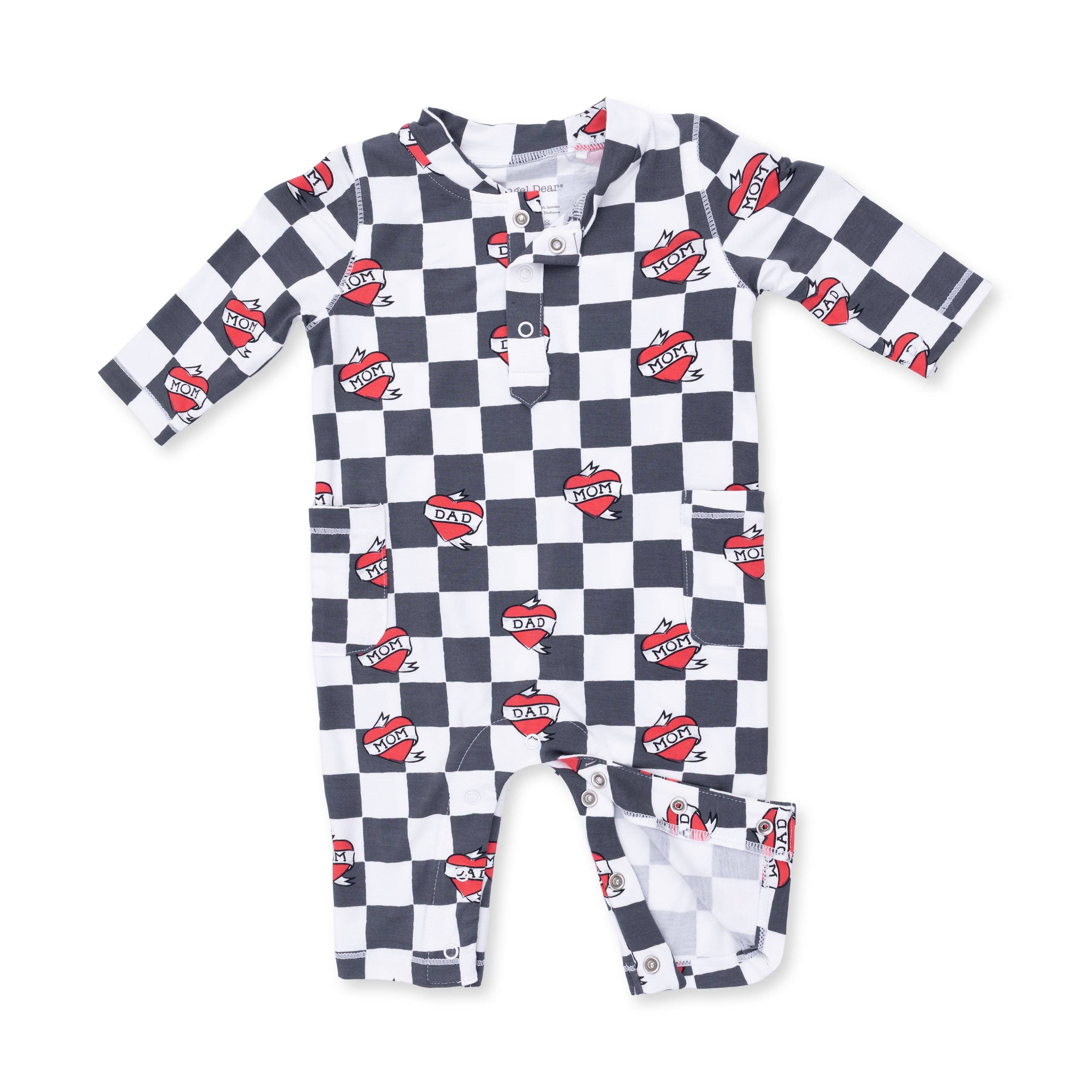 Angel Dear - Heart Tattoo Check Black - Uni Romper