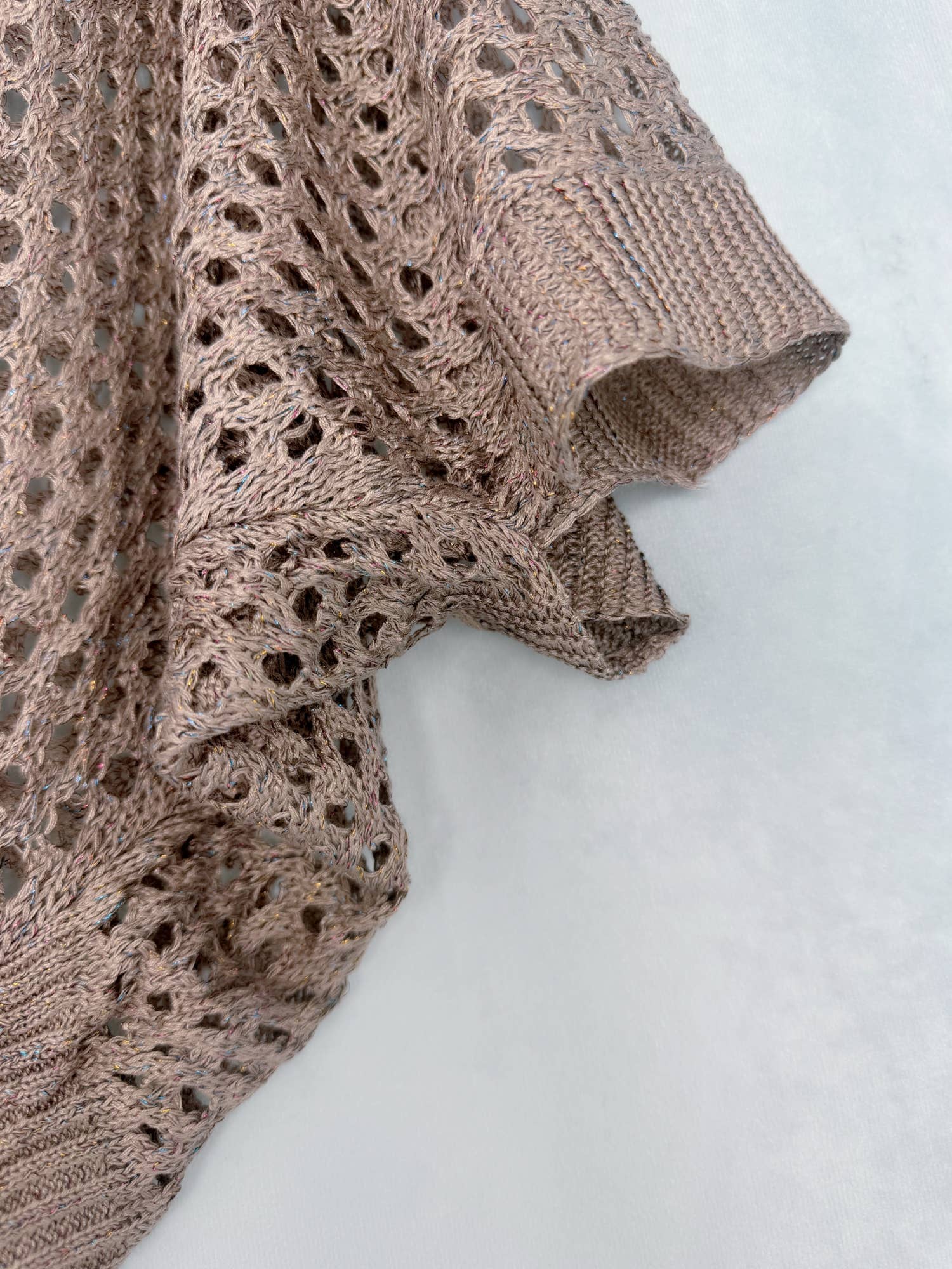 Eyelet Open-Knit Metallic Cardigan with Front Tie
