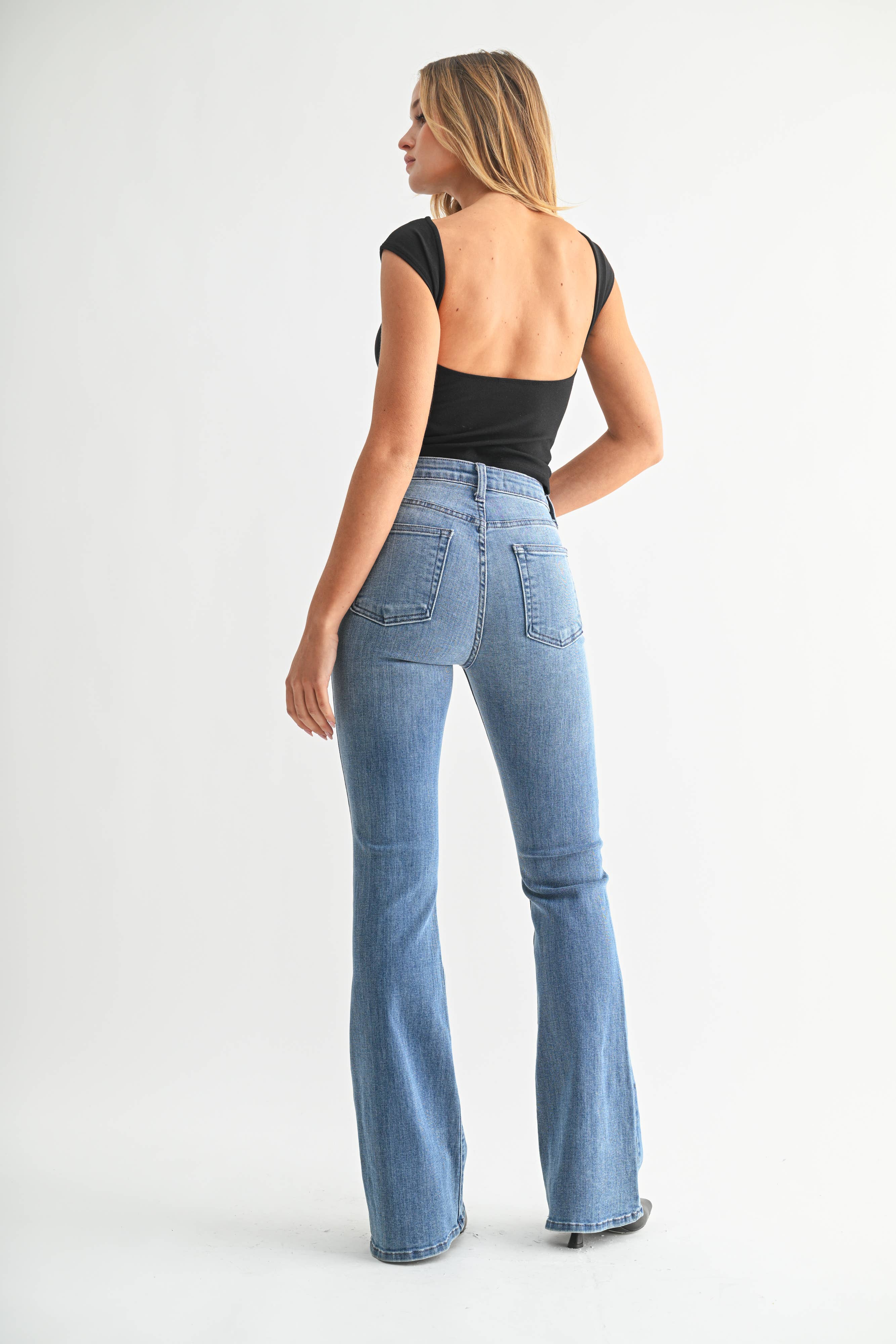 JUST BLACK DENIM - MED - Skinny Flare