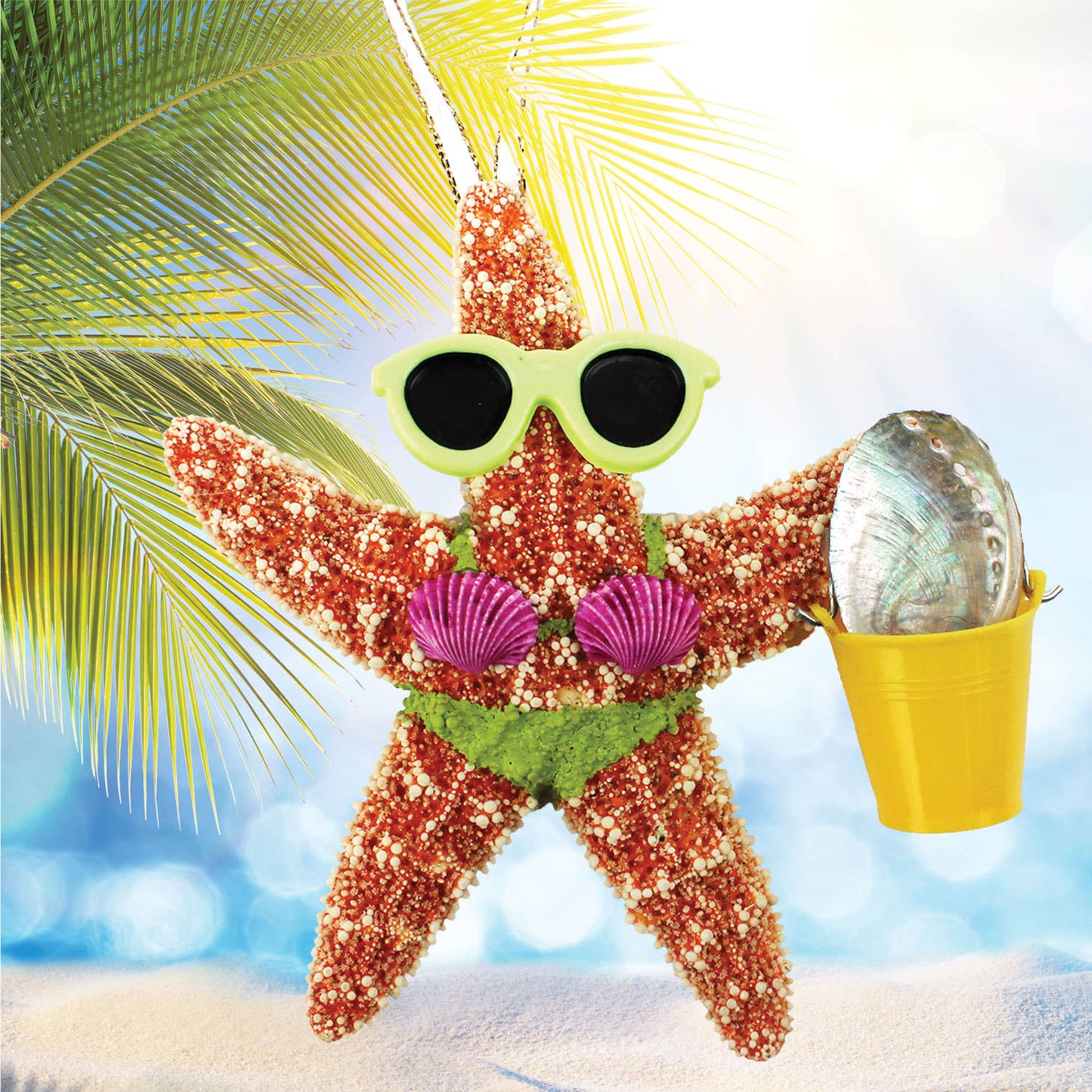 California Seashell Company - Beach Girl Bucket Sugar Starfish Ornament