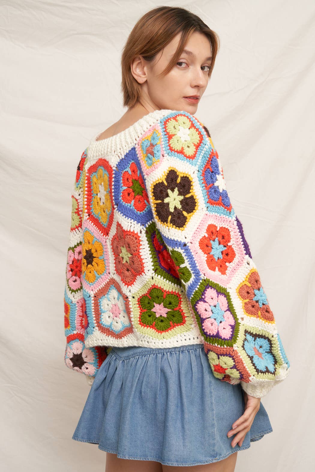 En Crème - Chunky Oversized Granny Squared Crochet Sweater