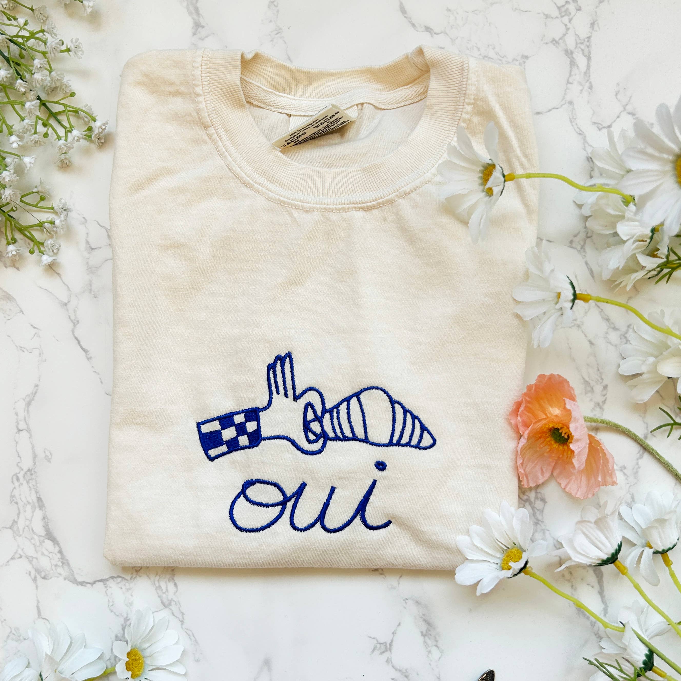 Plantiful Design Co - Embroidered Oui French Croissant Shirt 