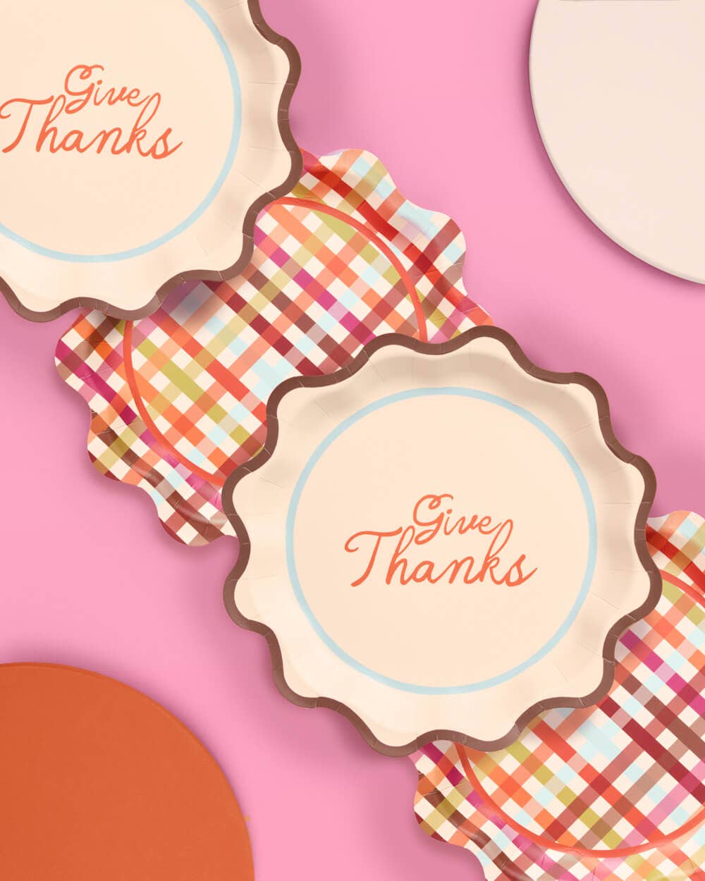 xo, Fetti - Thanksgiving Paper Plates - 12 pcs | 2 designs, gingham, 9"
