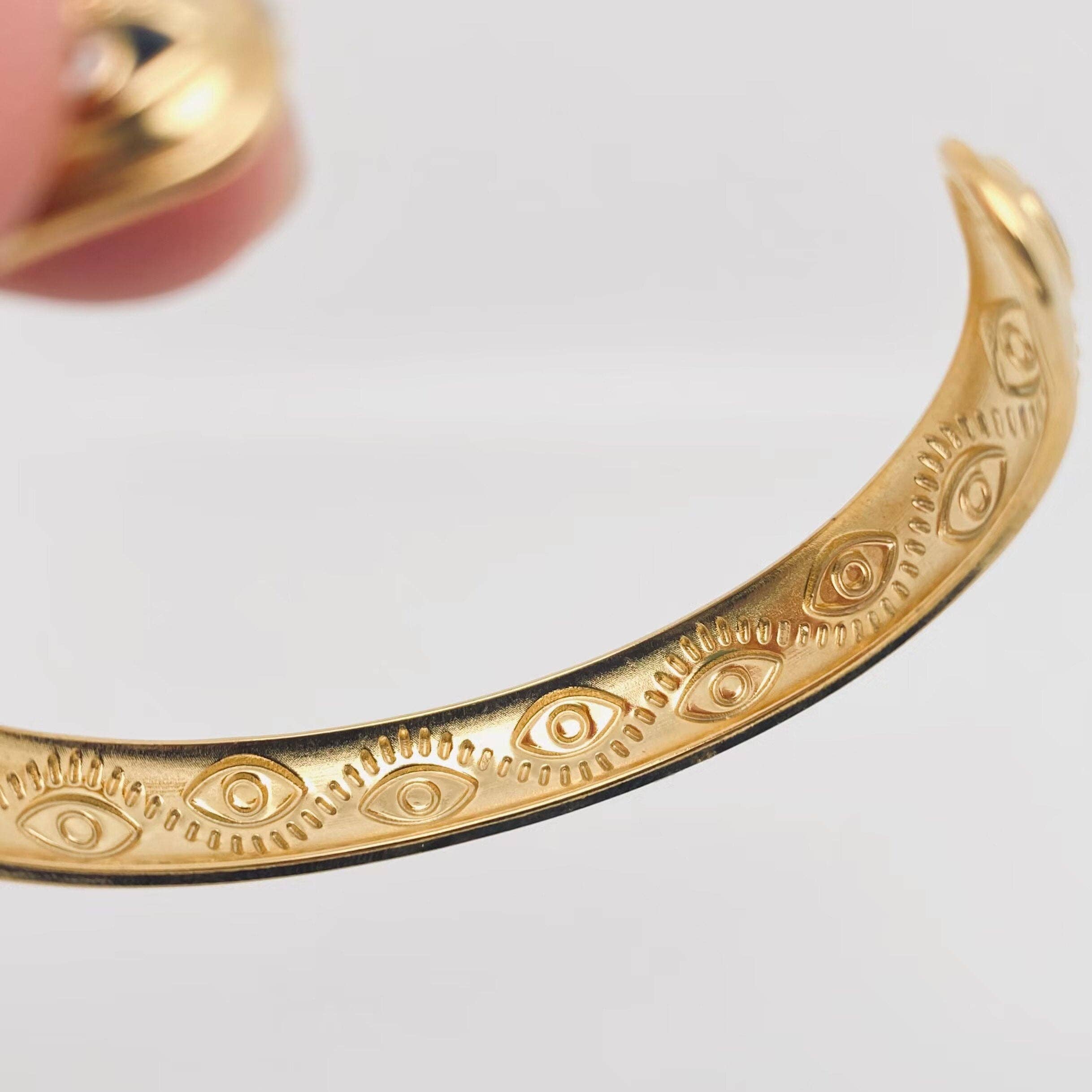Mio Queena - Black Evil Eye Cuff 18k Gold Plated Steel Bangle - FGS