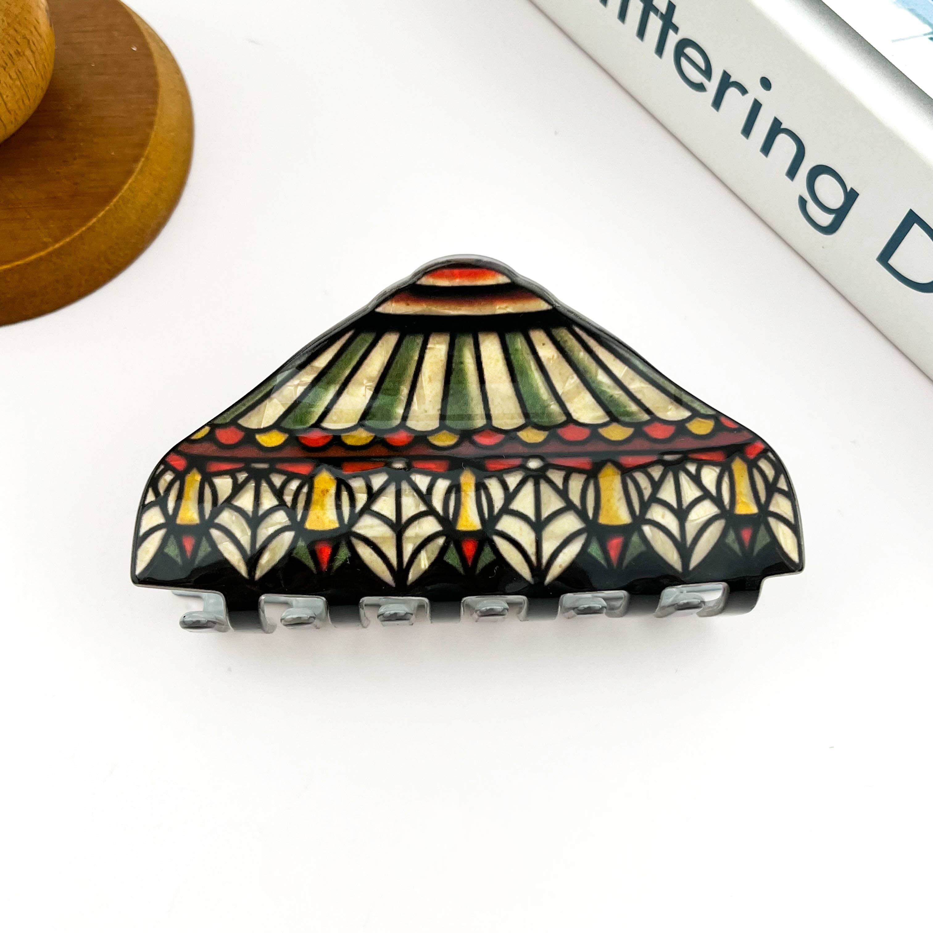 SoapElenGlen - Vintage Floral Stained Glass Lamp Shade Acrylic Hair Claw