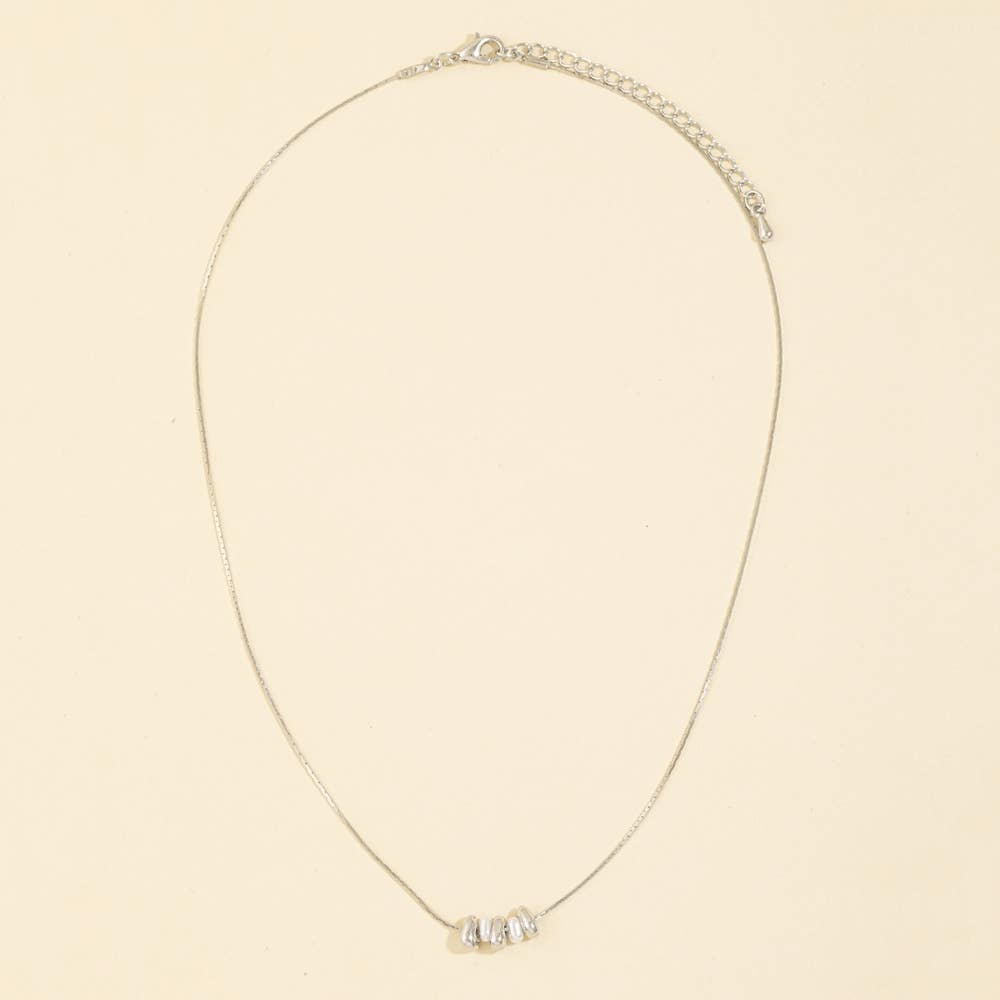 Fame Accessories - Dainty Chain Metallic Bead And Pearl Charms Necklace
