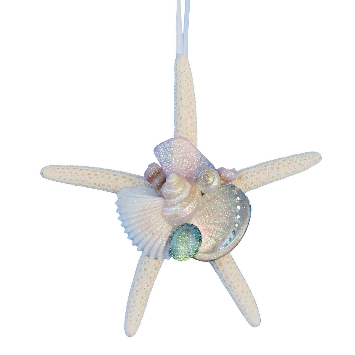 California Seashell Company - Sea Glass White Finger Starfish Collage Ornament