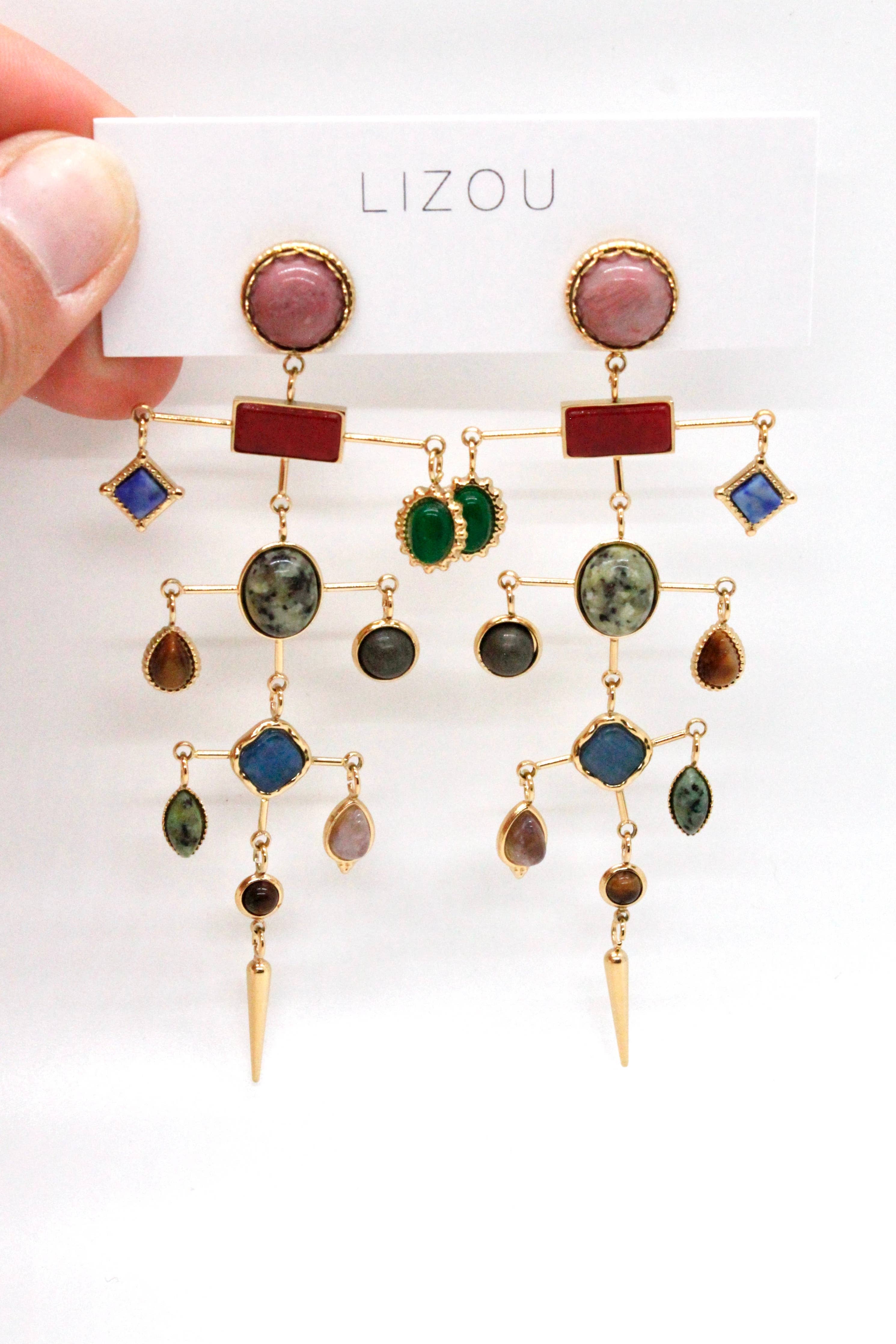 LIZOU - Museum Style Artsy Semi Precious Stone Mobile Earrings