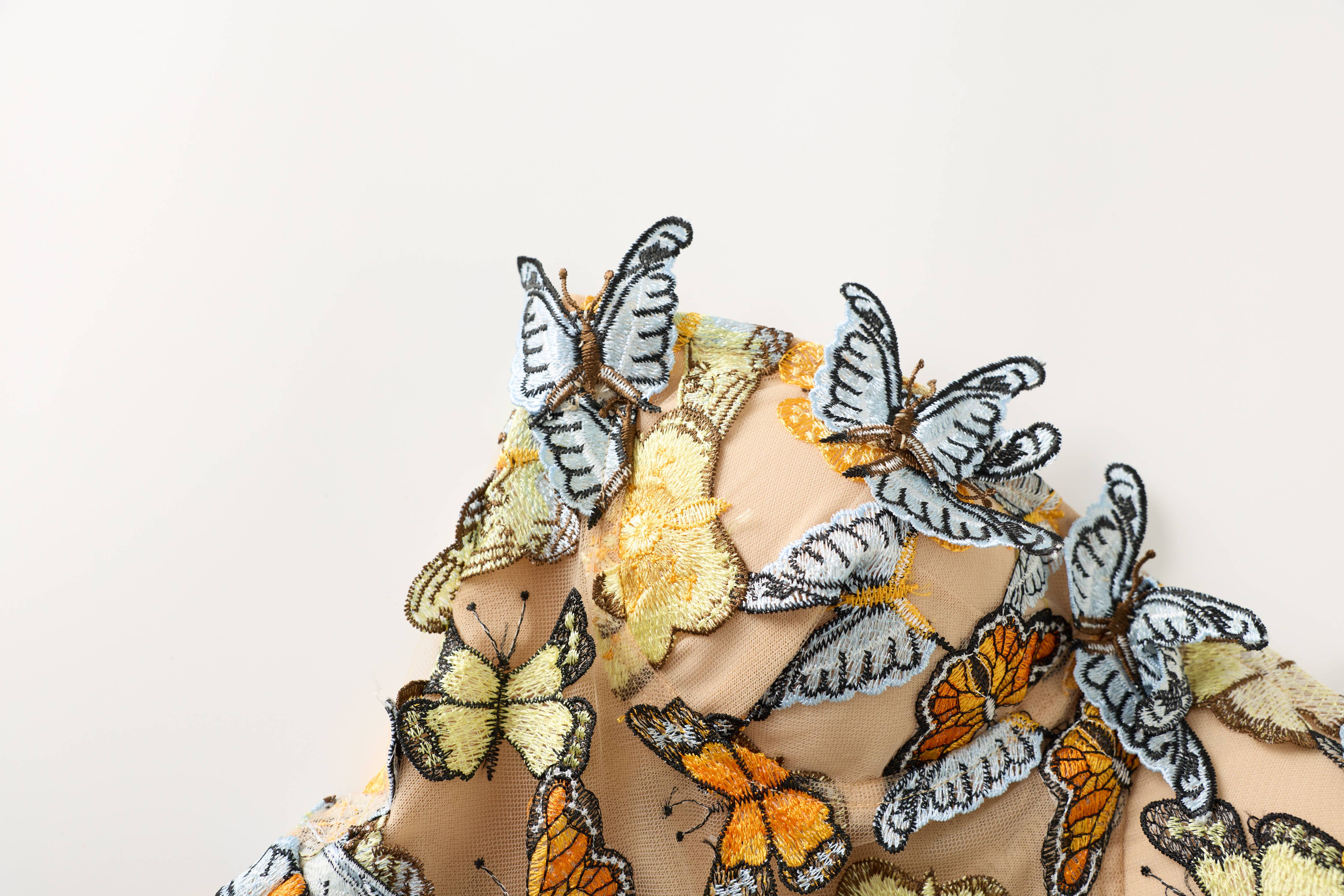 Embroidered Butterfly Tulle Strapless Gown