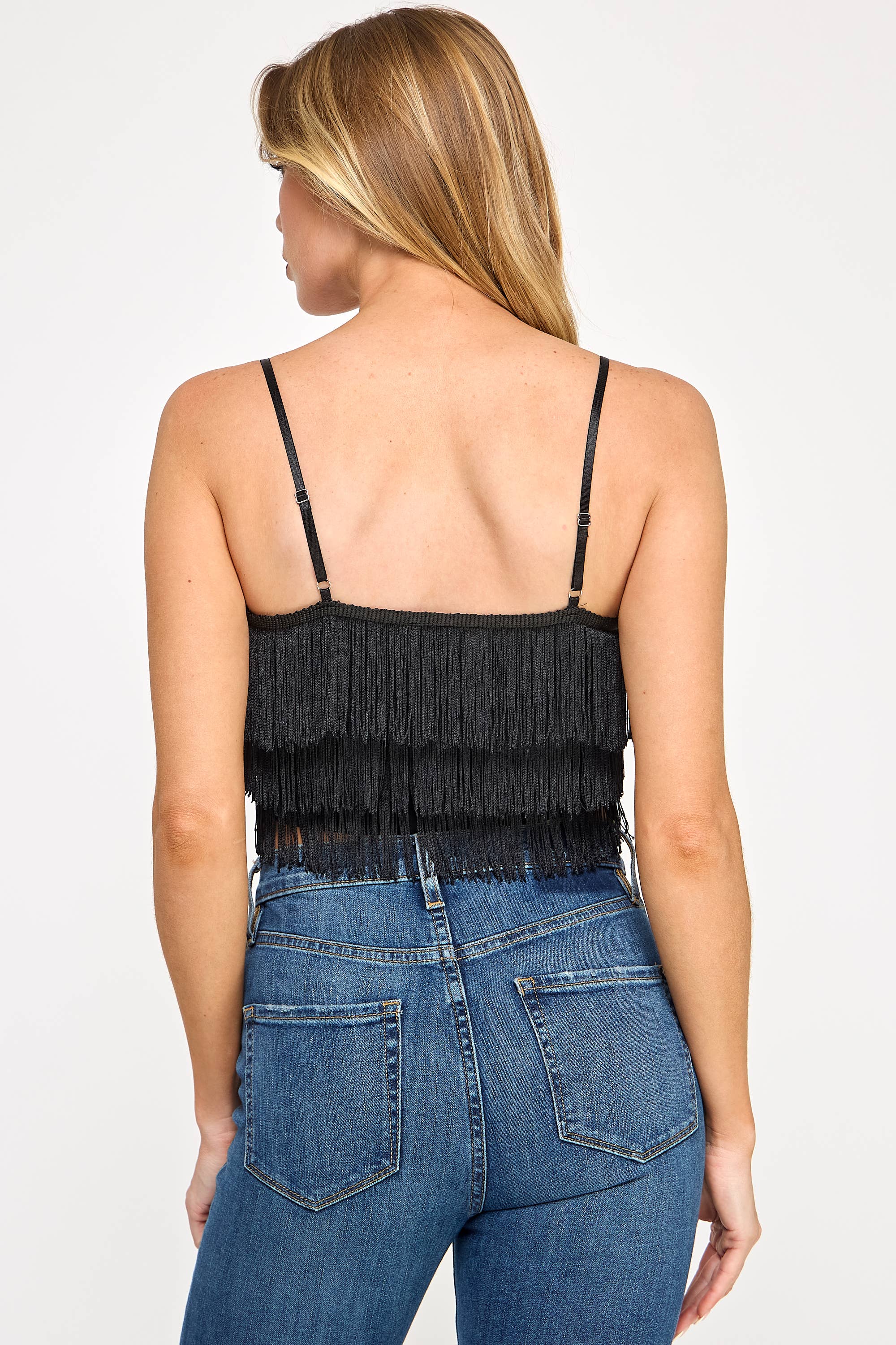 Tassel Fringe Crop Tiered Ruffle Cropped Tank Top