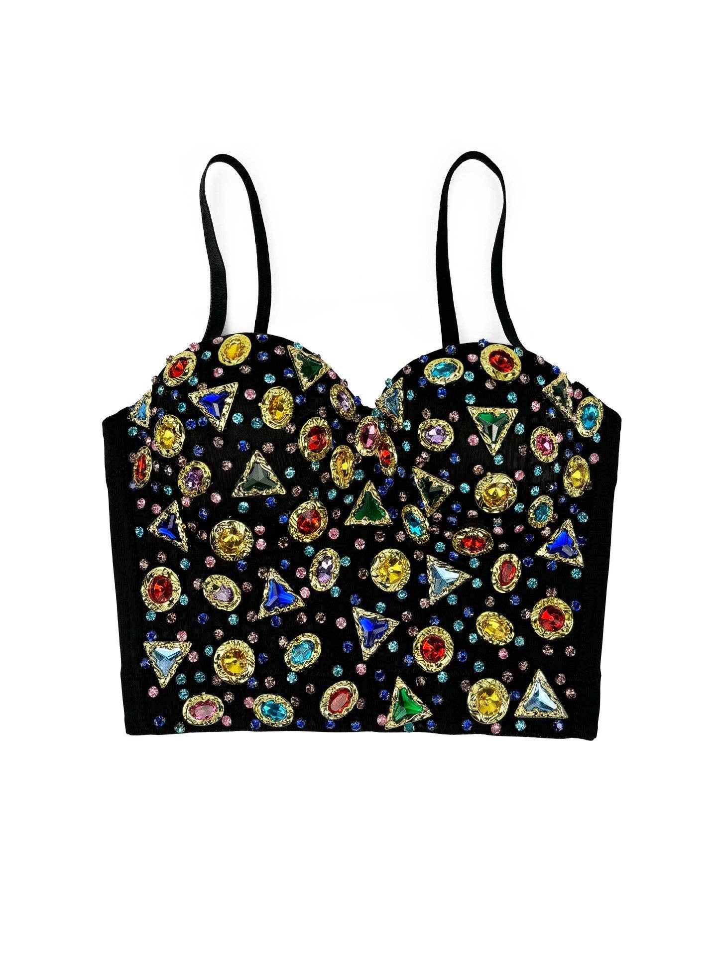 SALINA TRADING INC - Retro Acrylic Fishbone Bustier Top with Colorful Rhinestones