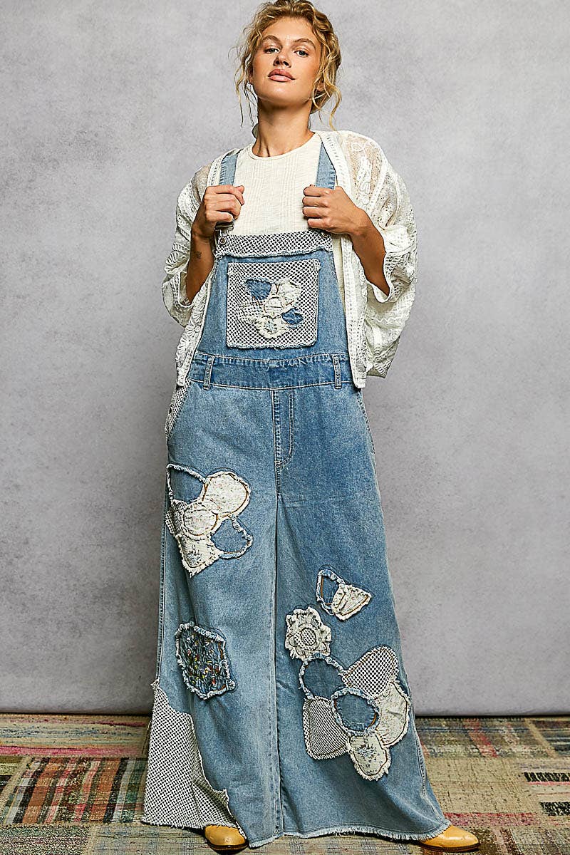 Pol Clothing - Floral Embroidery Crochet Half Batwing Sleeve Cardigan