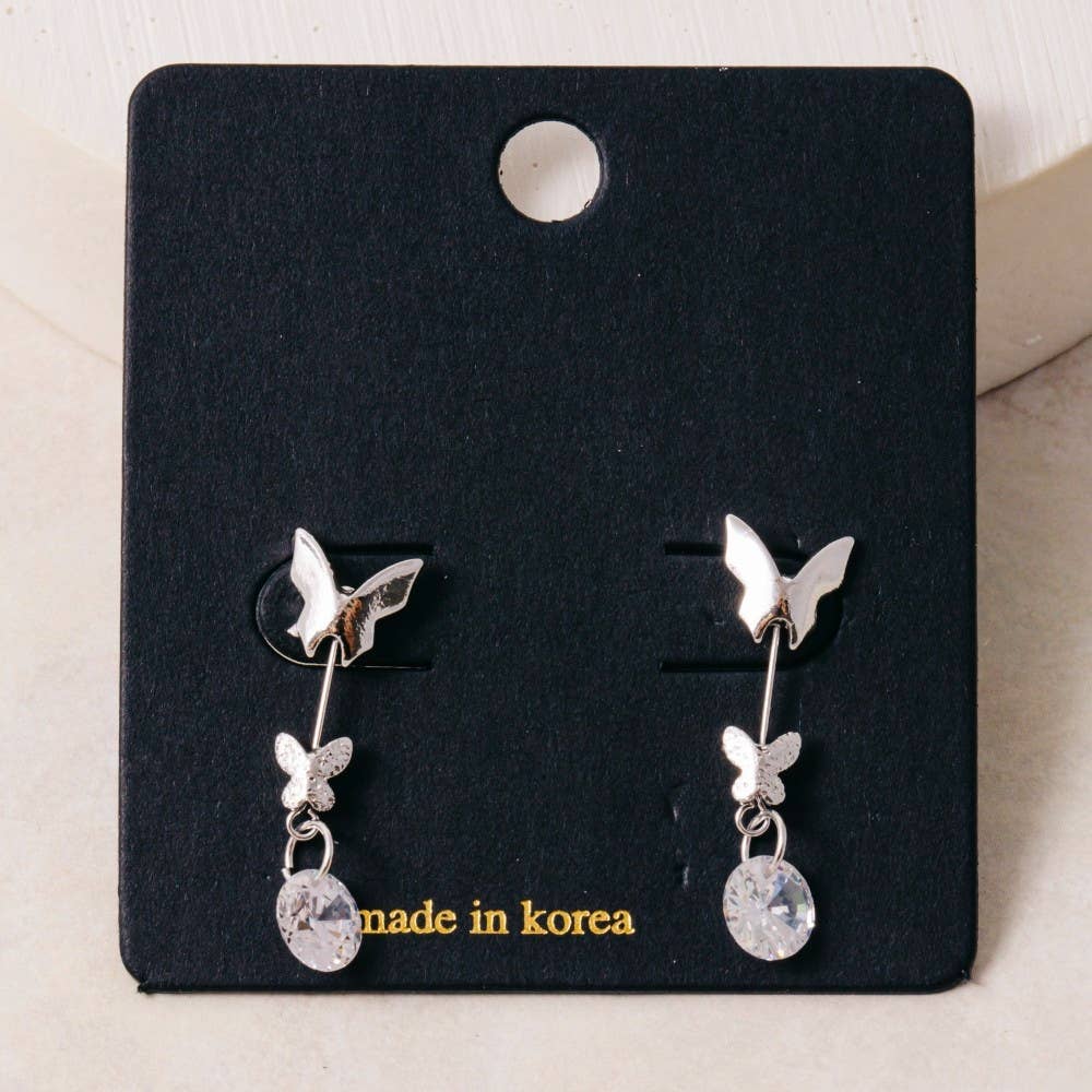Fame Accessories - Butterflies And Cz Gem Dangle Earrings