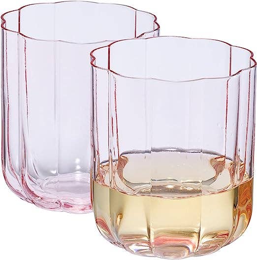 The Wine Savant /  Khen Glassware - Flower Vintage Glass Stemless Highball - Set of 2-13 oz