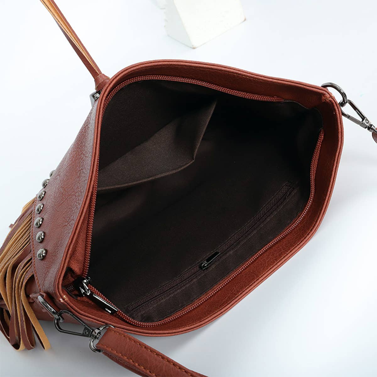 RIVET SOFT PU LEATHER TASSEL SHOULDER BAG