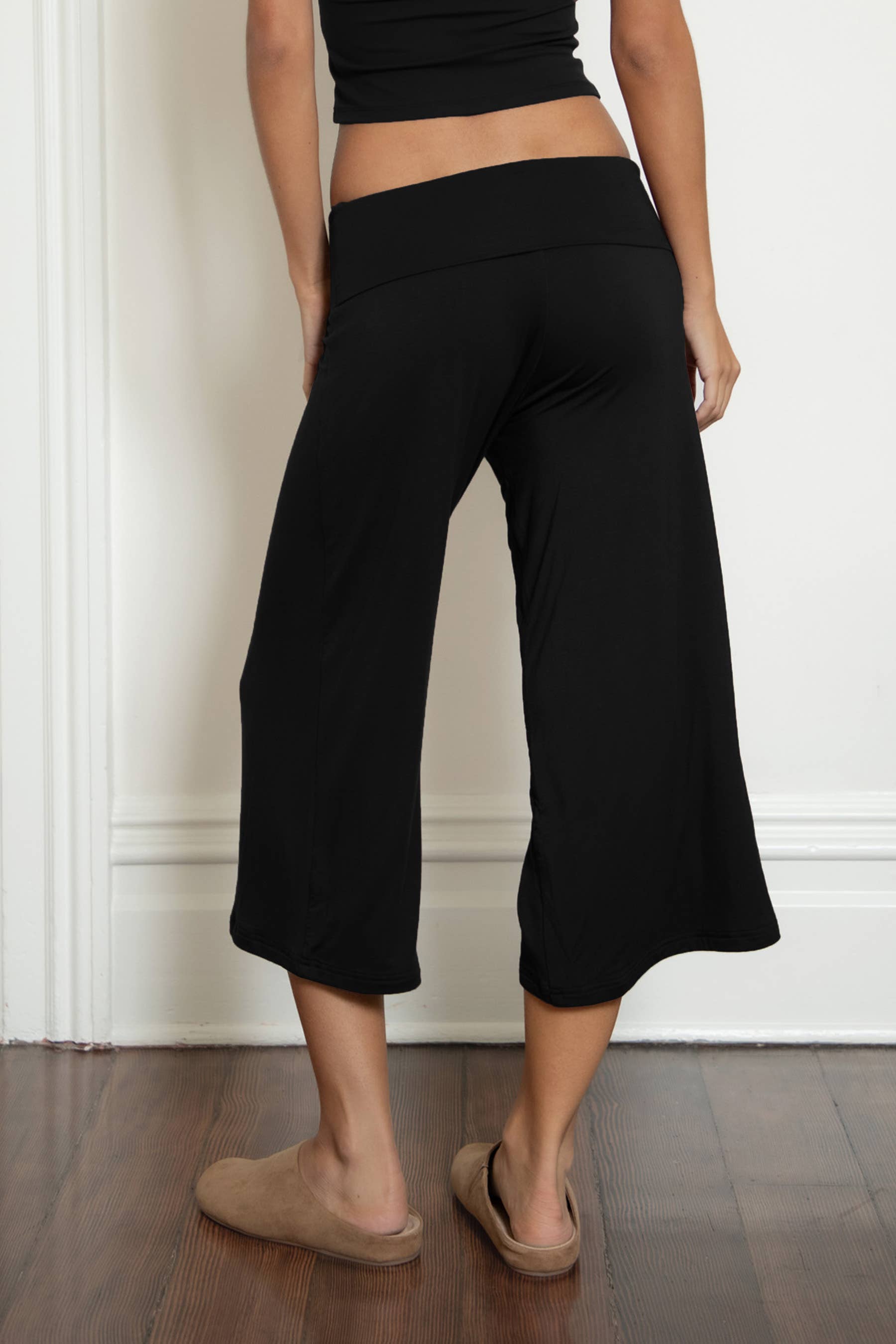 TICTOC - SORA Rayon Spandex Fold Over Low Rise Wide Leg Leggings