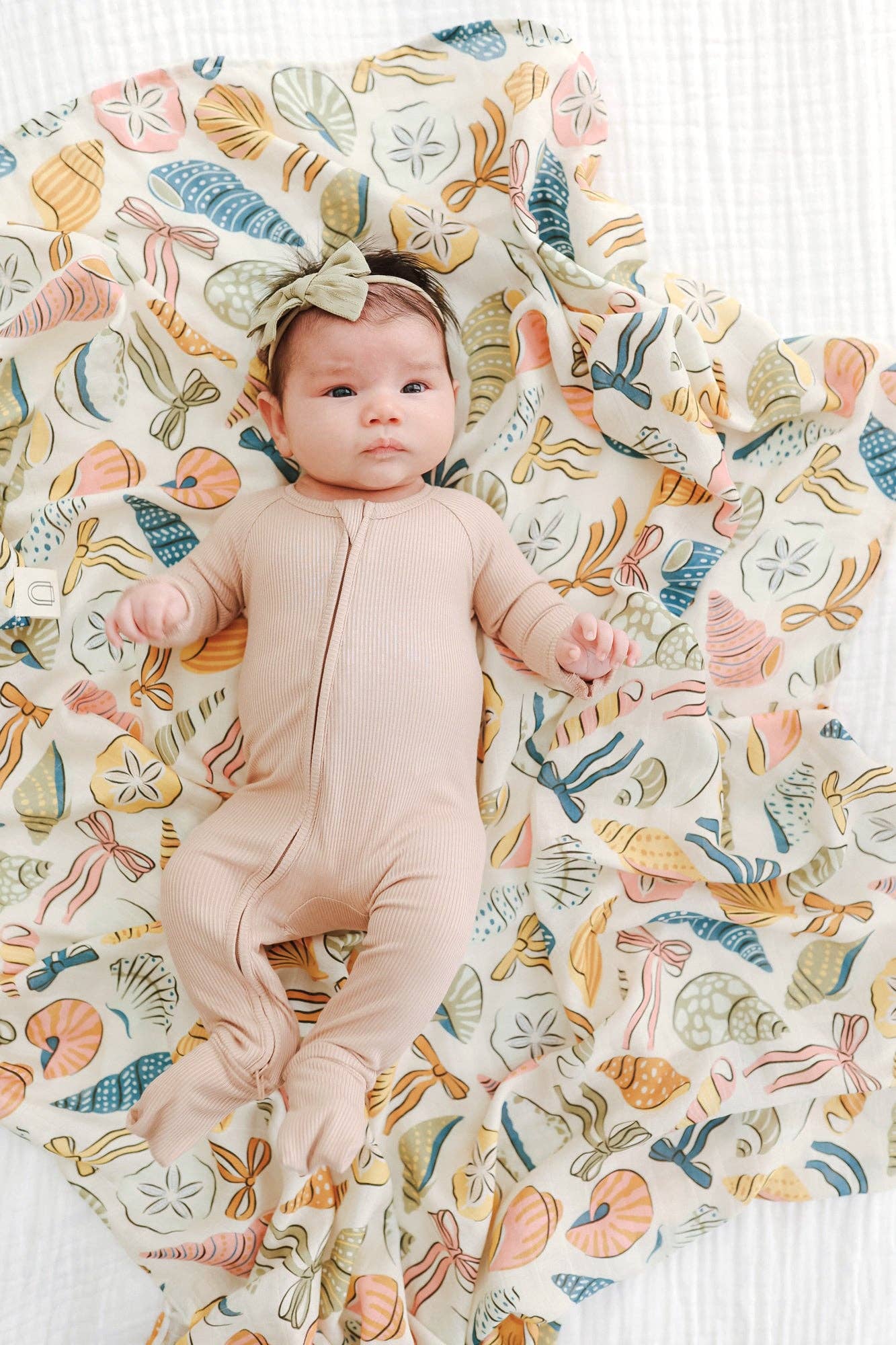Ellie Sue - Coastal Bows Muslin Swaddle Blanket