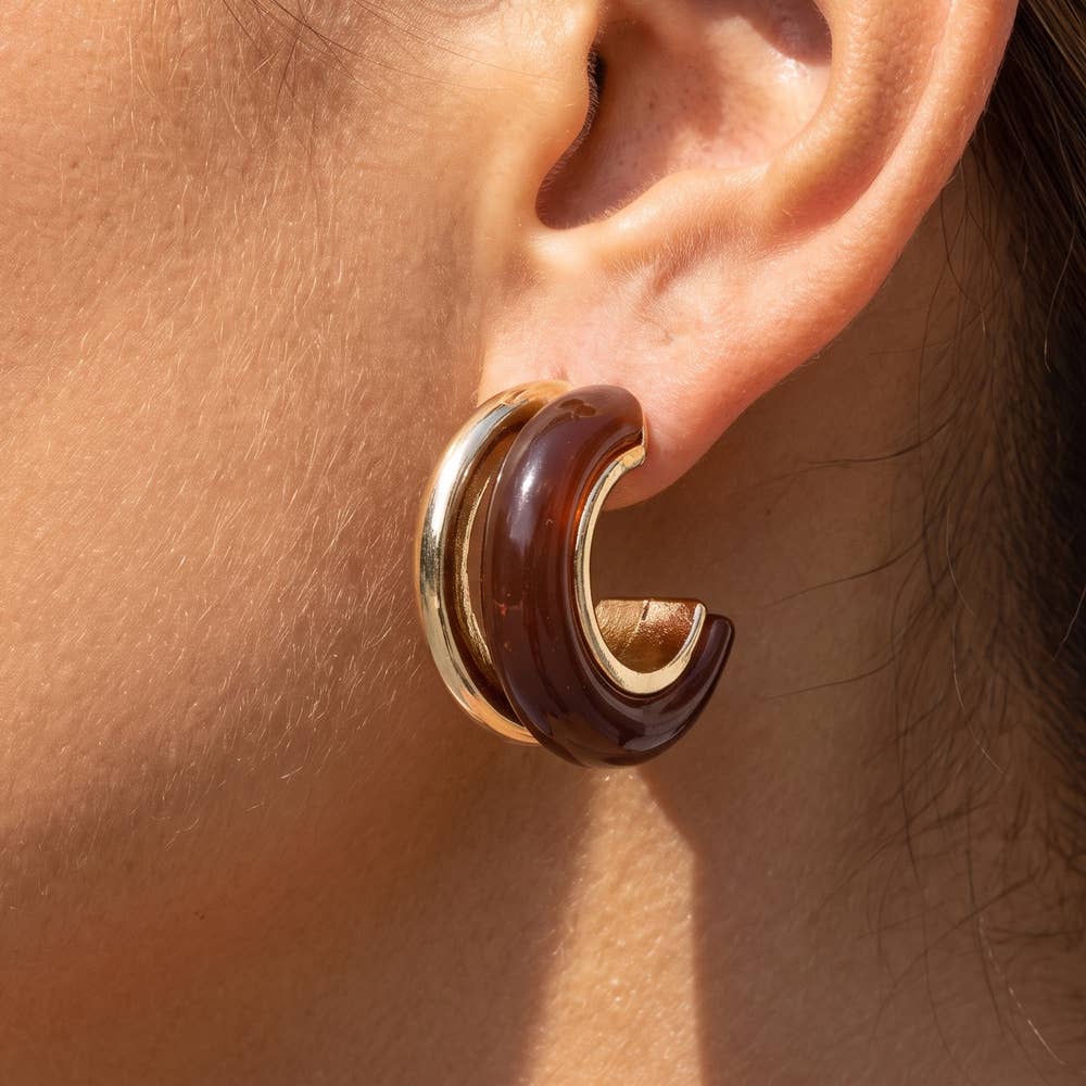 Fame Accessories - Glossy Double Arc Open Hoop Earrings
